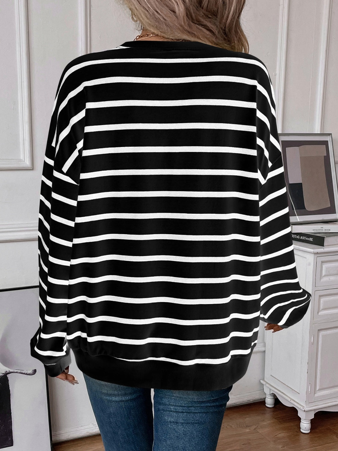 Striped Round Neck Long Sleeve Sweatshirt - The Daily Makeover