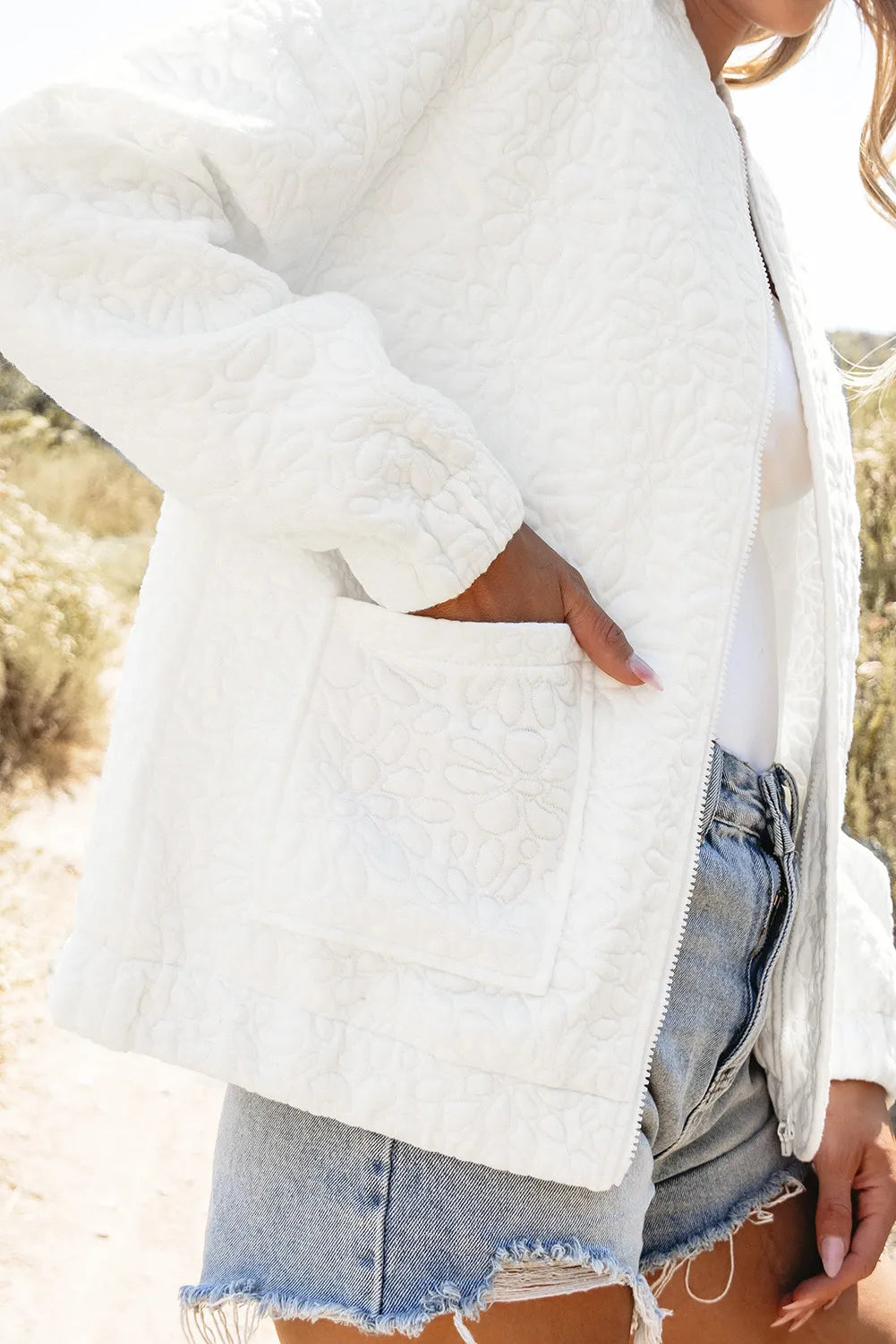 Baseball Collar Floral Quilted Jacket - The Daily Makeover
