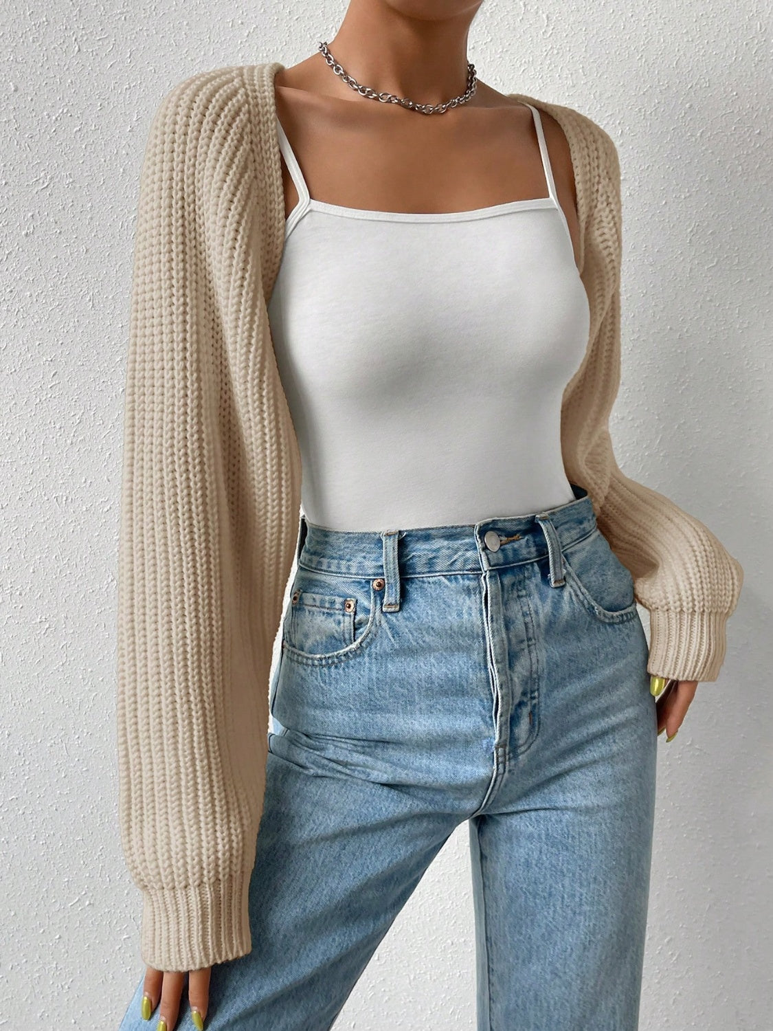 Honey Open Front Long Sleeve Cropped Cardigan - The Daily Makeover