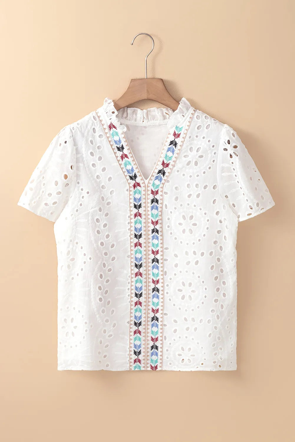 Eyelet Frill Short Sleeve Blouse - The Daily Makeover
