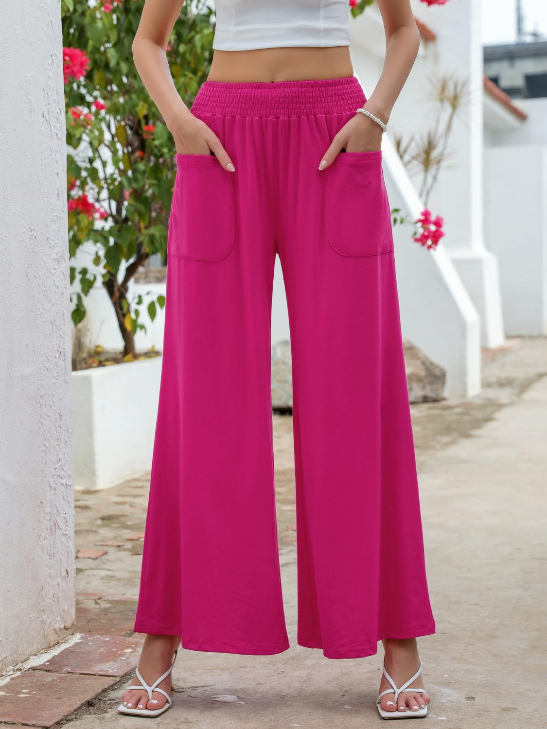 Pocketed Elastic Waist Wide Leg Pants - The Daily Makeover