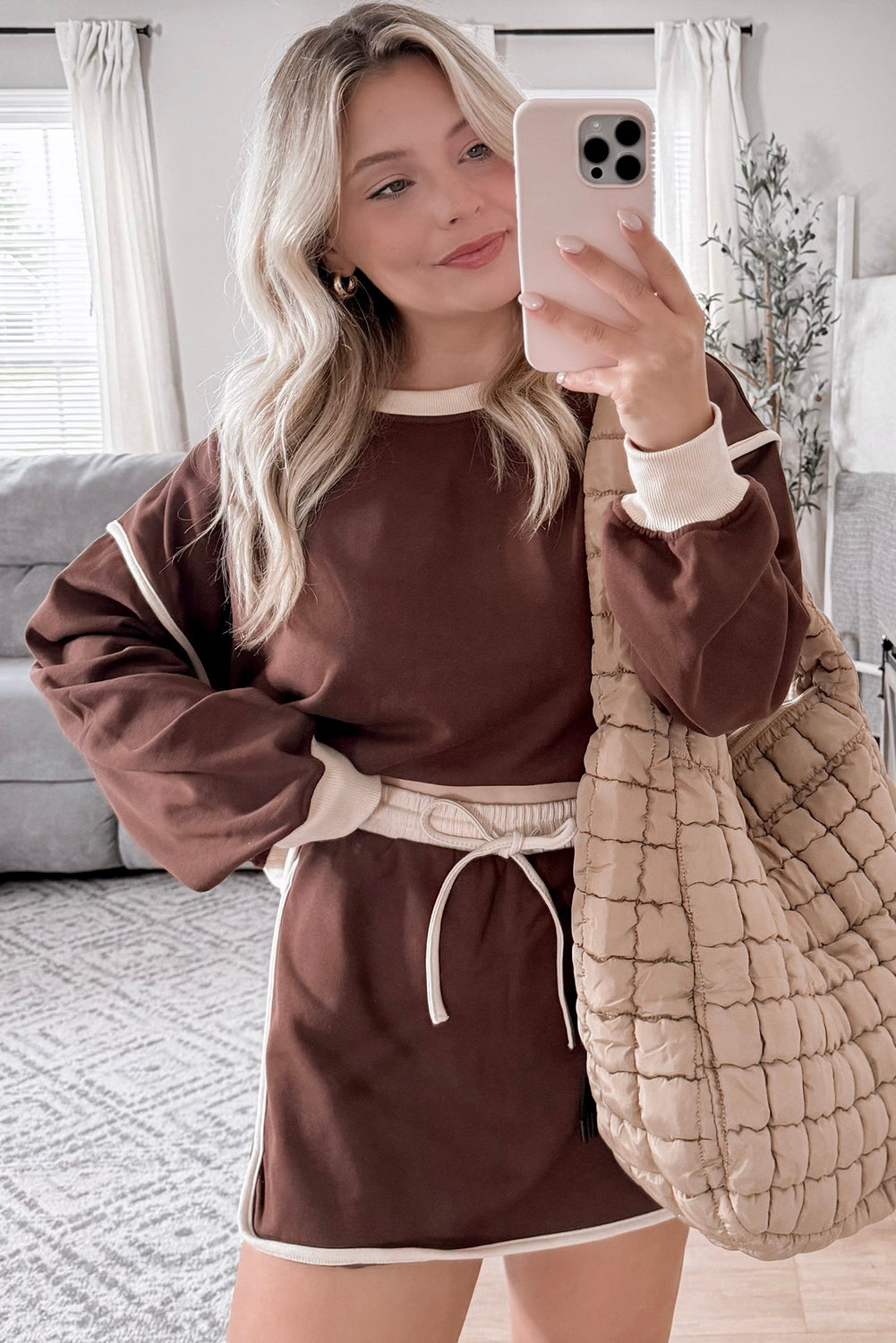 Evergreen Contrast Trim Loose Pullover and Lace-up Waist Skort Set - The Daily Makeover