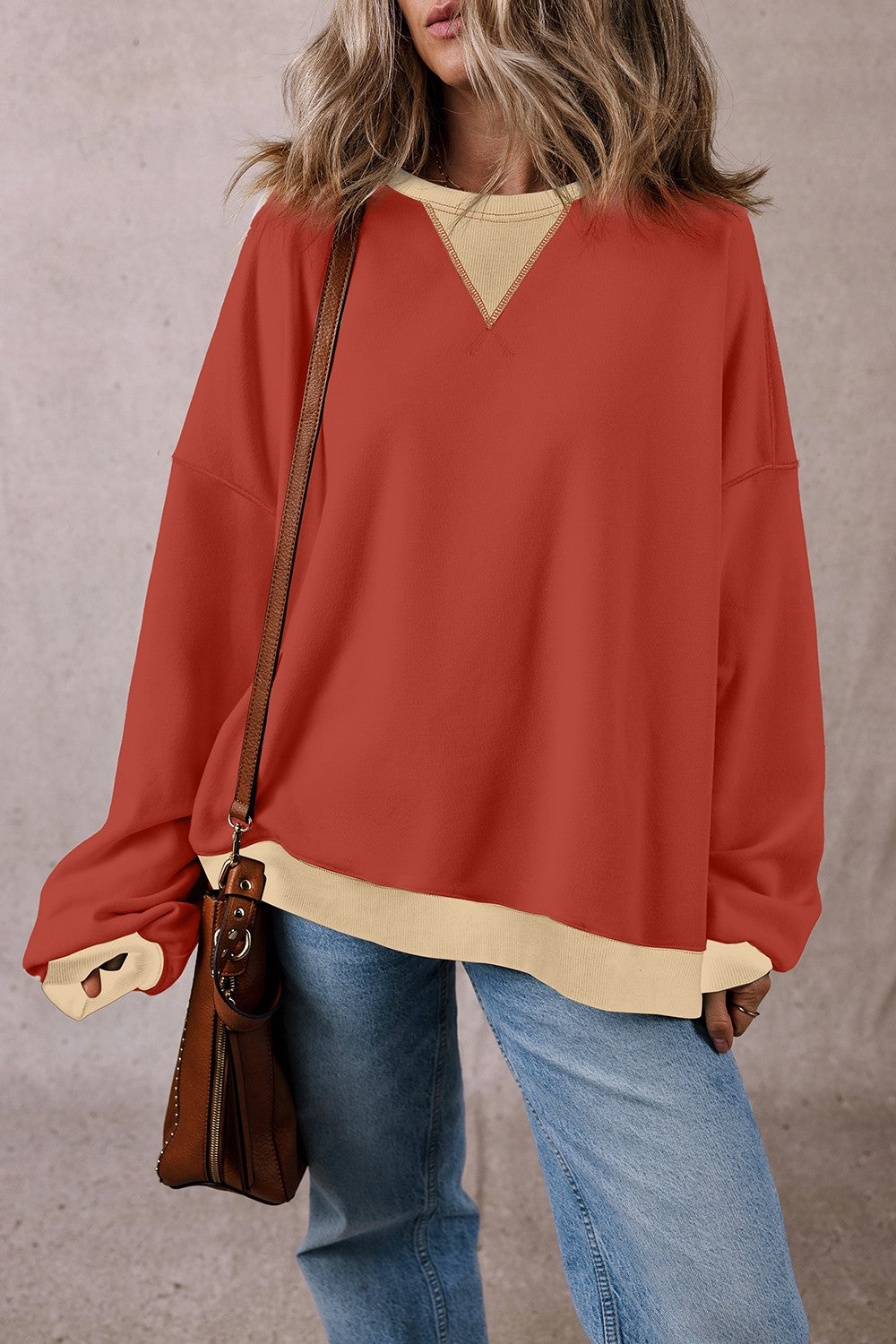 Contrast Round Neck Long Sleeve Sweatshirt - The Daily Makeover