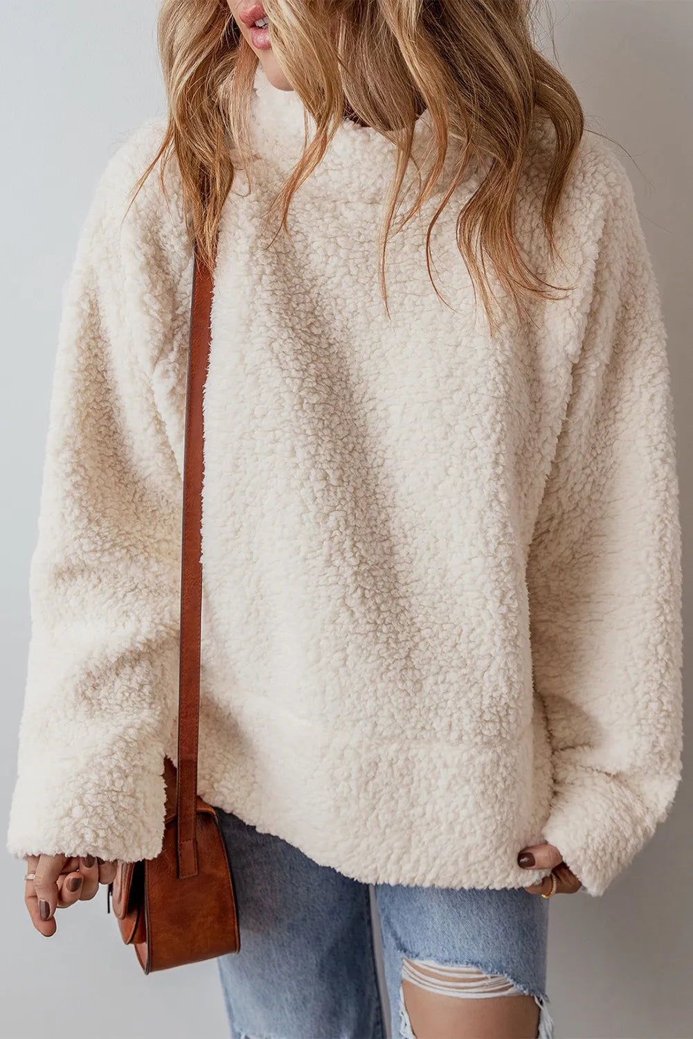 Turtleneck Long Sleeve Slit Fleece Sweatshirt - The Daily Makeover