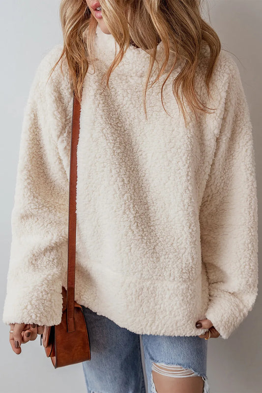 Turtleneck Long Sleeve Slit Fleece Sweatshirt - The Daily Makeover