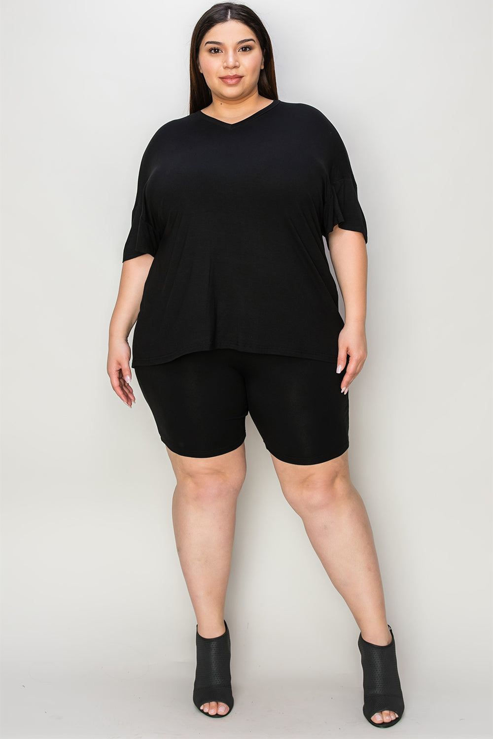 Bamboo Full Size V-Neck Drop Shoulder T-Shirt and Shorts Set - The Daily Makeover