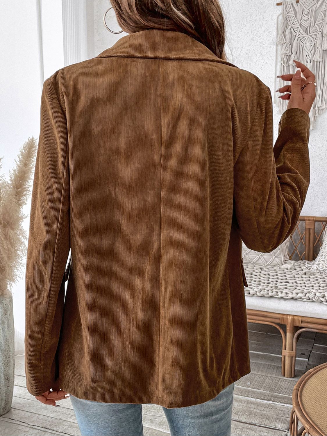 Perfee Decorative Pocket Flap Lapel Collar Long Sleeve Outerwear - The Daily Makeover
