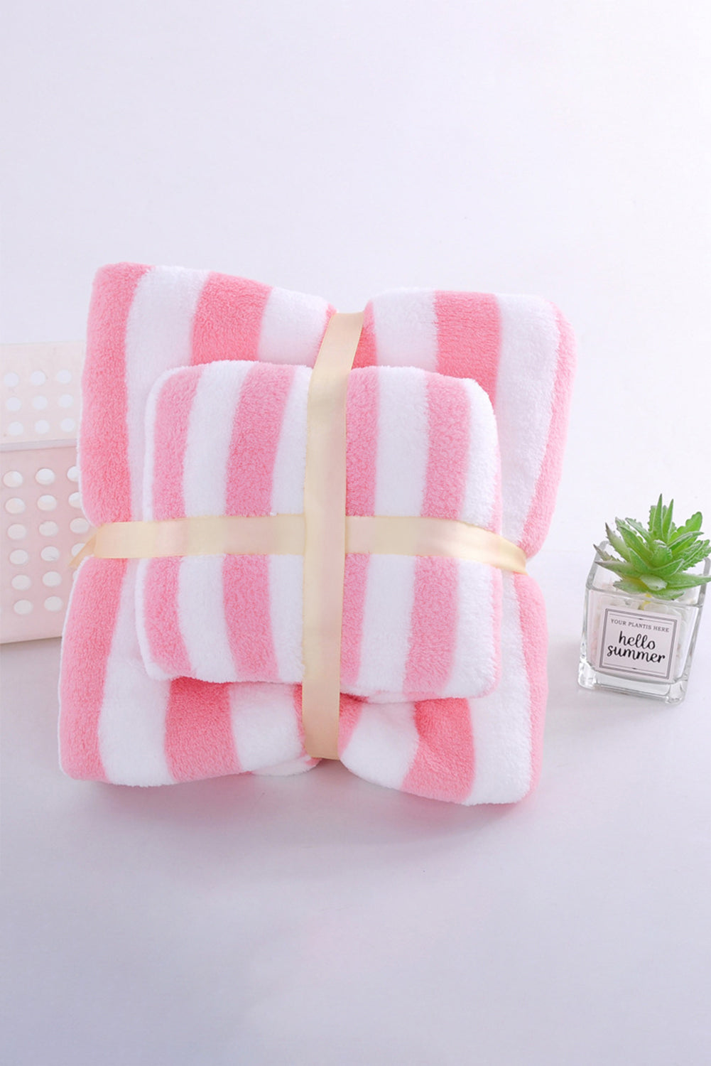Pink Striped Plush Bath Towel Set - The Daily Makeover