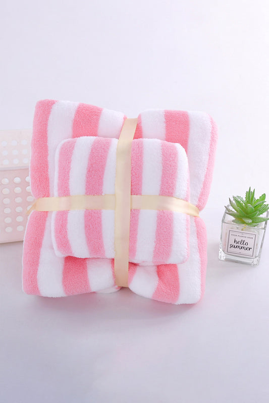 Pink Striped Plush Bath Towel Set - The Daily Makeover