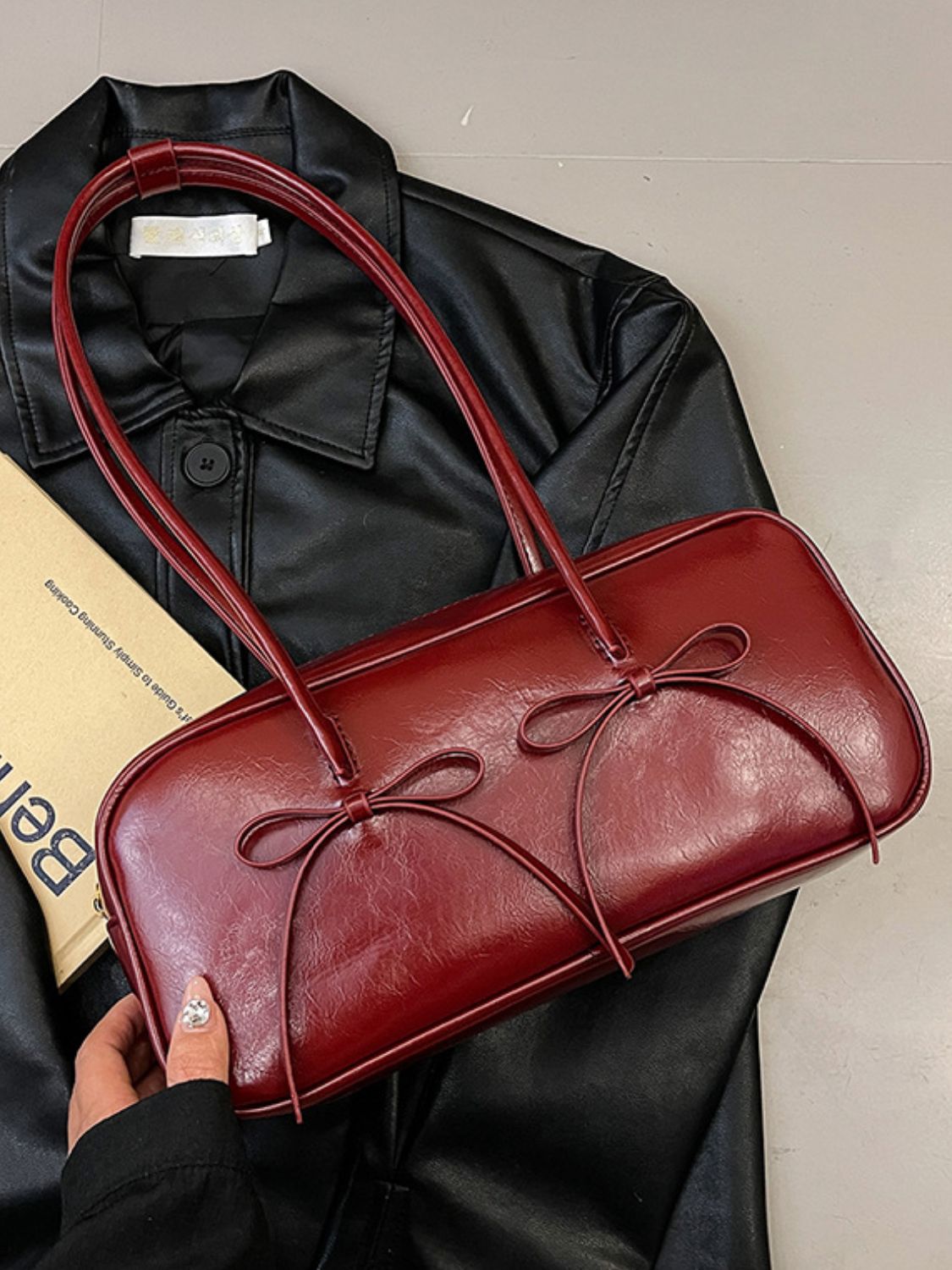 PU Leather Bow Trim Shoulder Bag - The Daily Makeover