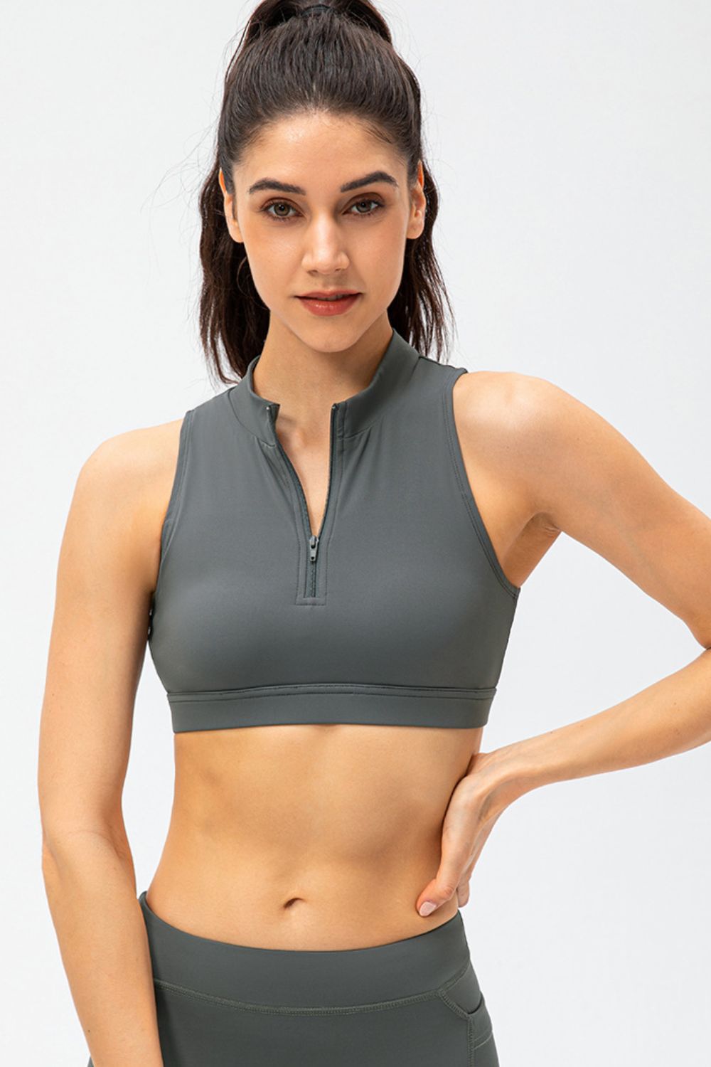 Full Size Cropped Cutout Back Zipper Front Active Tank Top - The Daily Makeover