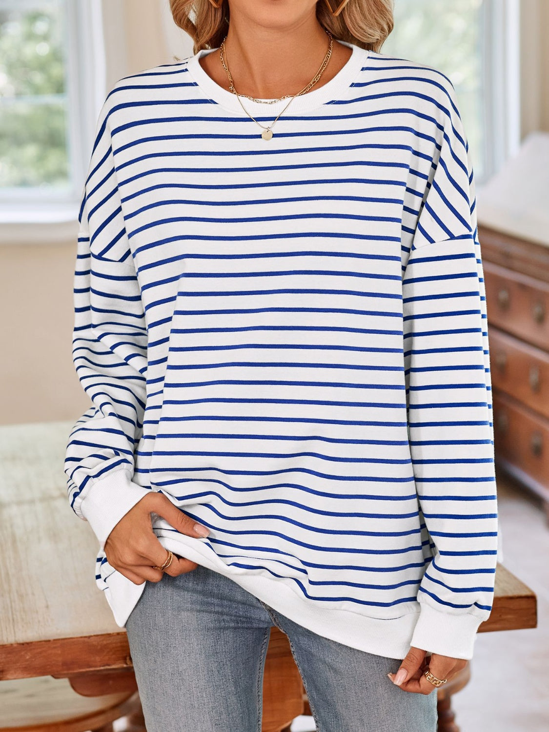 Lovelet Striped Round Neck Long Sleeve Sweatshirt - The Daily Makeover