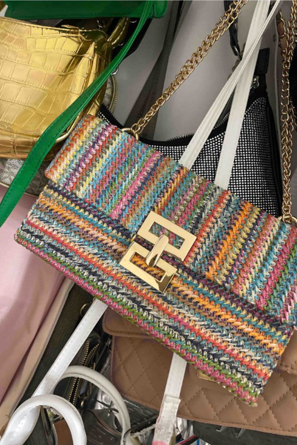 Beige Minimalist Braided Flap Chain Strap Shoulder Bag - The Daily Makeover