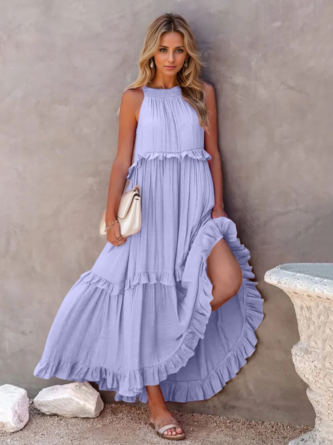 Ruffled Sleeveless Tiered Maxi Dress with Pockets - The Daily Makeover