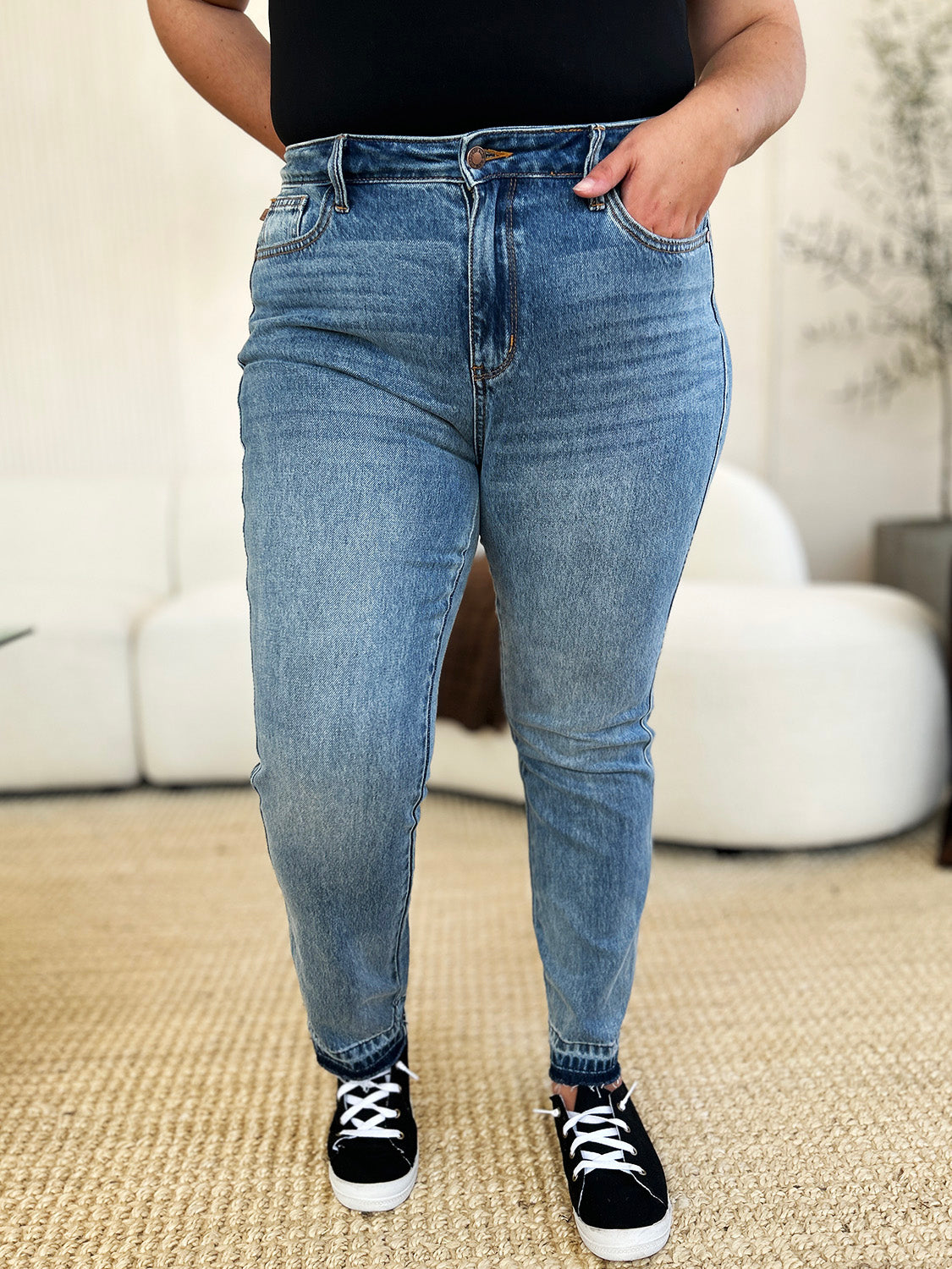 Judy Blue Full Size Mid Rise Rigid Magic Release Hem Jeans - The Daily Makeover
