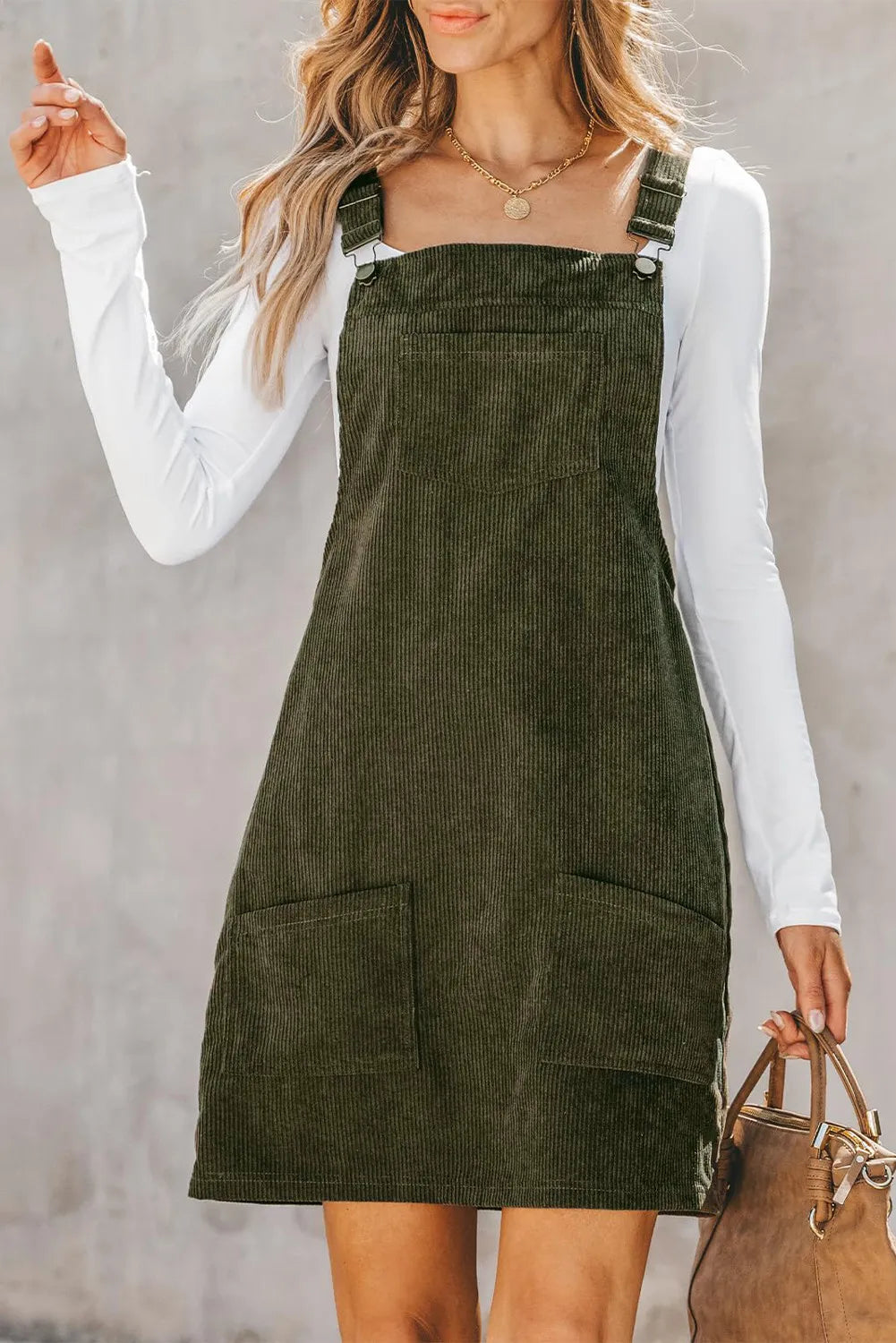 Pocketed Square Neck Wide Strap Overall Dress - The Daily Makeover