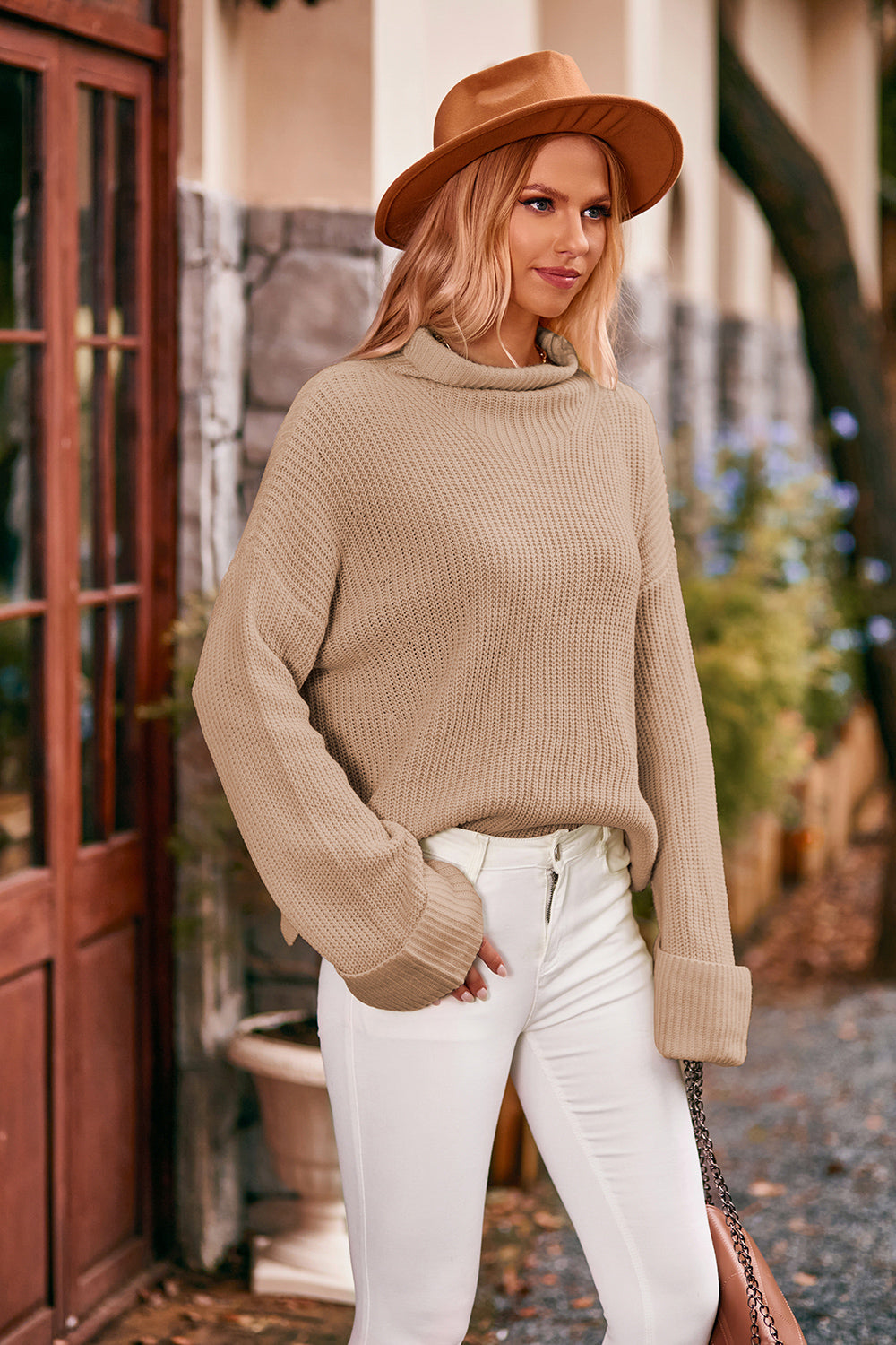 Mock Neck Drop Shoulder Sweater - The Daily Makeover
