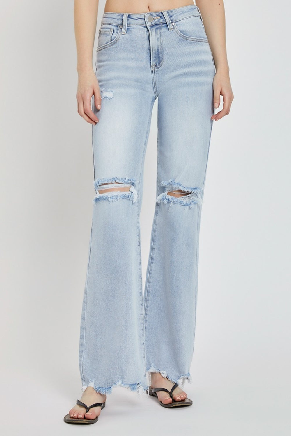 Full Size High Rise Distressed Wide Leg Jeans - The Daily Makeover