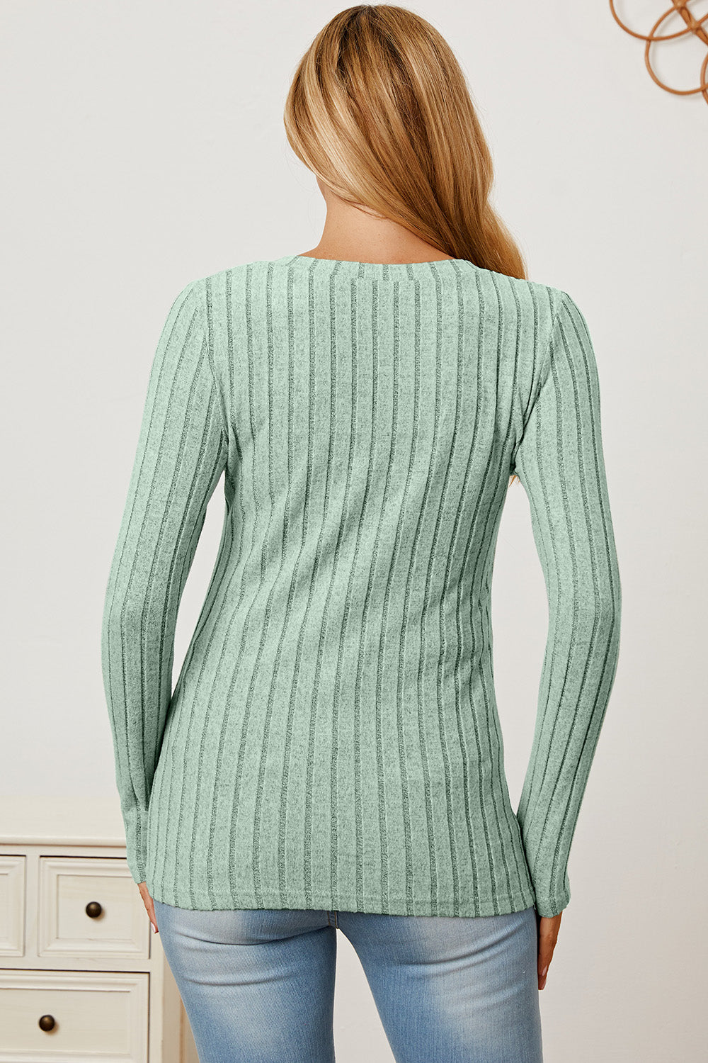Full Size Ribbed V-Neck Long Sleeve T-Shirt - The Daily Makeover