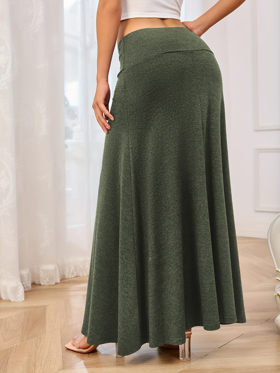 Solid Elastic Waist Maxi Skirt - The Daily Makeover