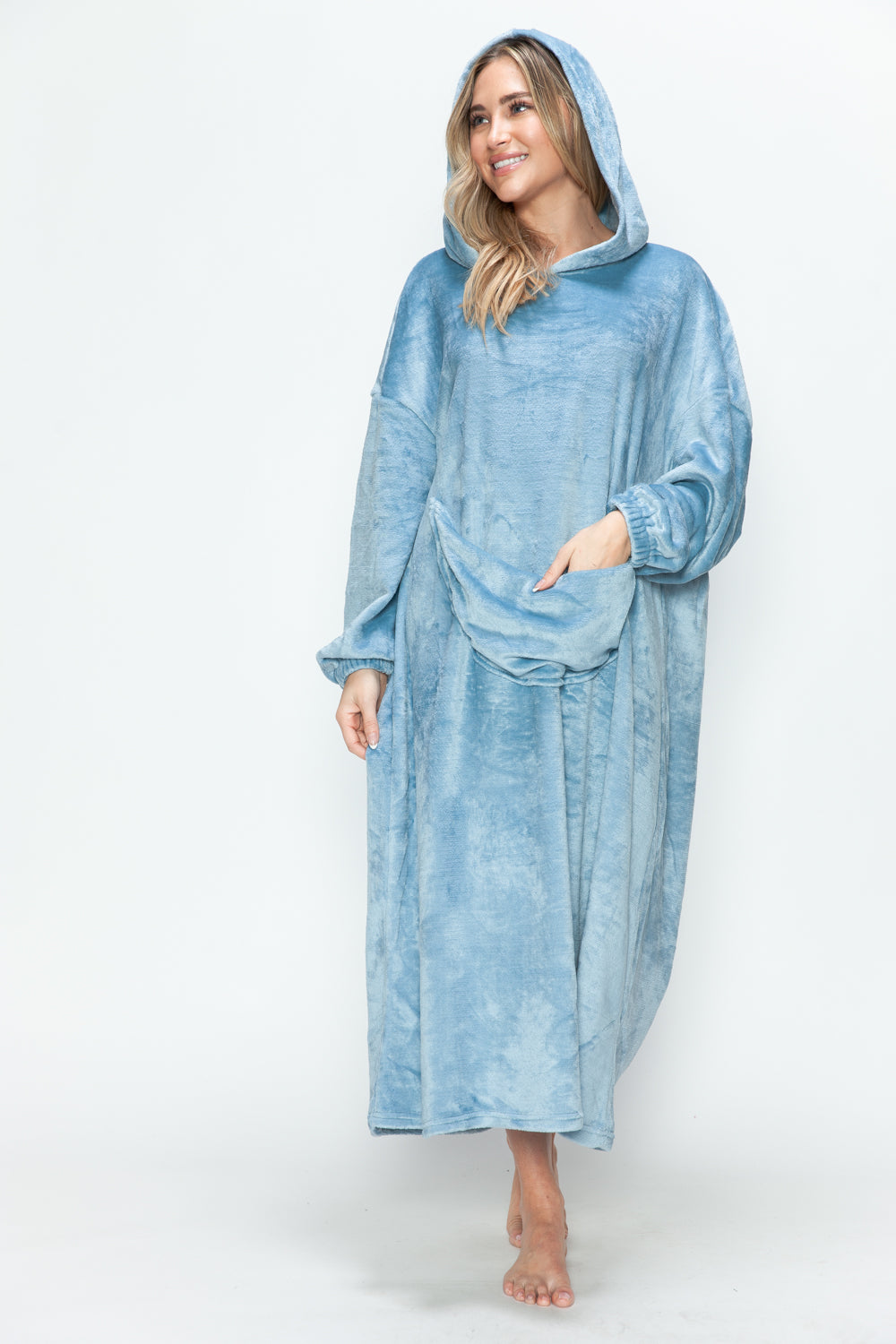 Double Take Full Size Pocketed Hooded Midi Lounge Dress - The Daily Makeover