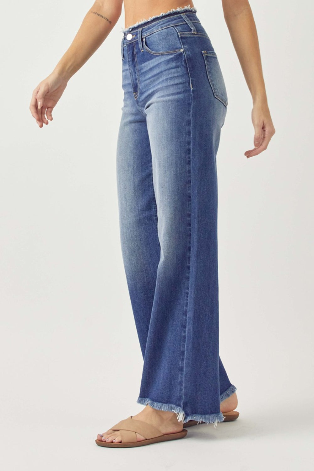 High Waist Raw Hem Wide Leg Jeans - The Daily Makeover