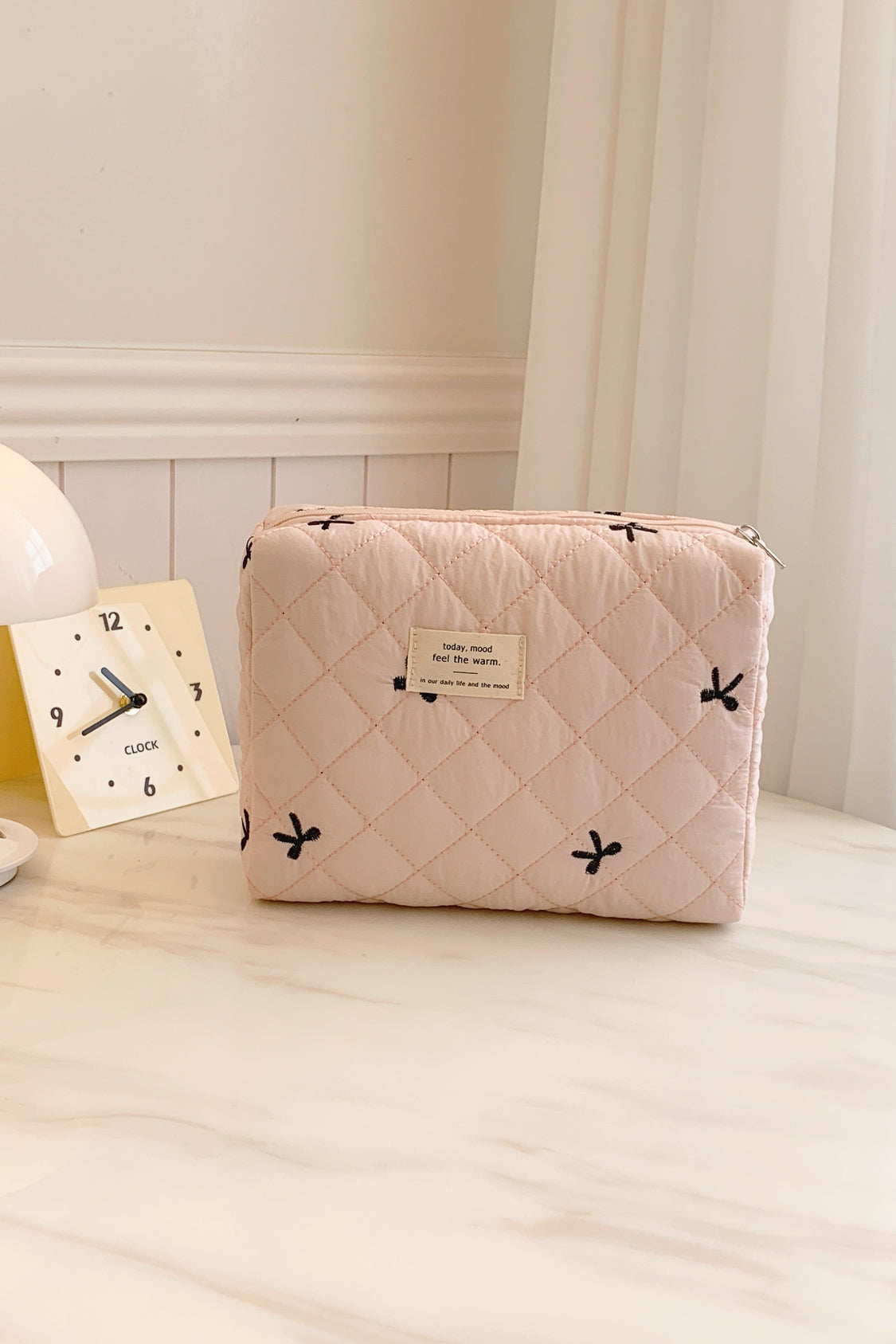 Bow Embroidered Quilted Storage Bag - The Daily Makeover