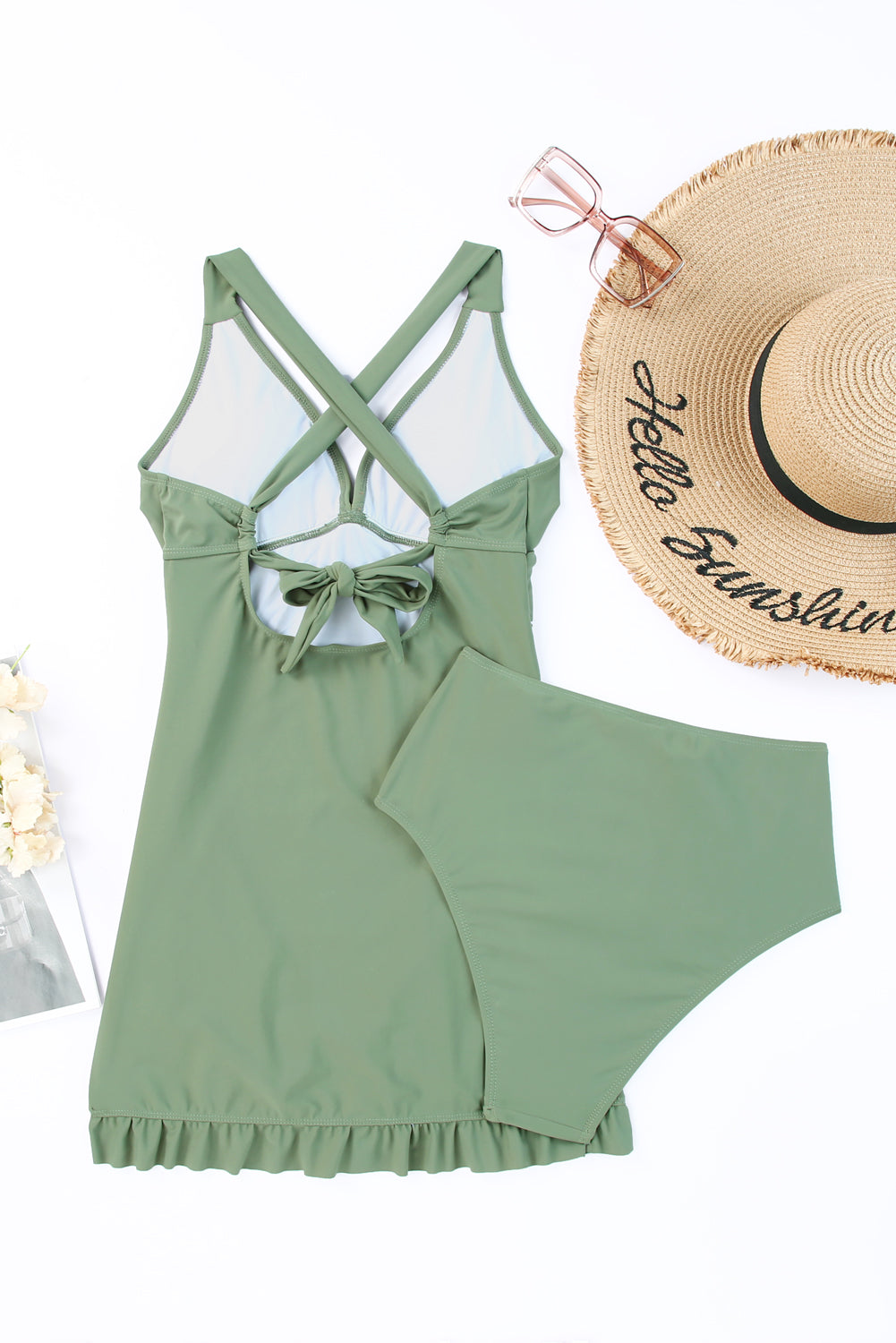 Tie Back Sleeveless Swim Dress and Bottoms Set - The Daily Makeover