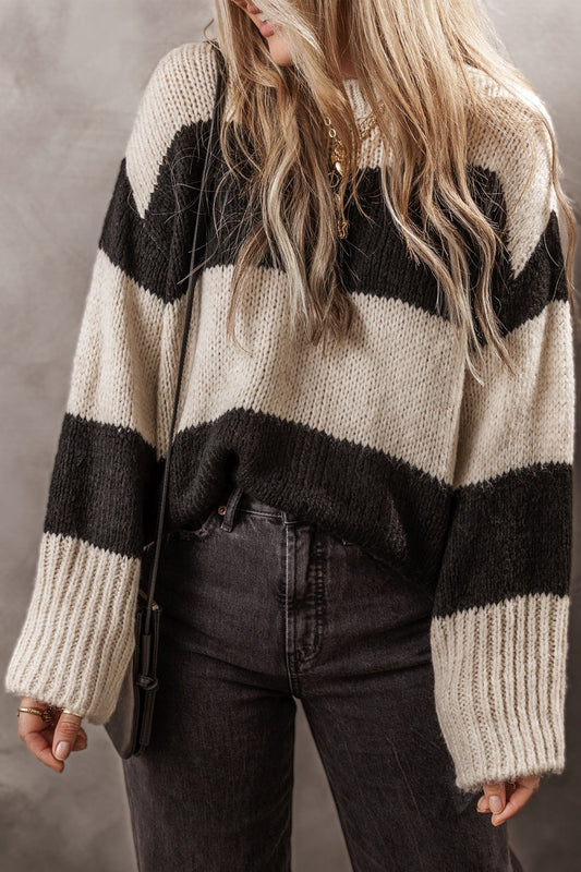 Color Block Round Neck Sweater - The Daily Makeover