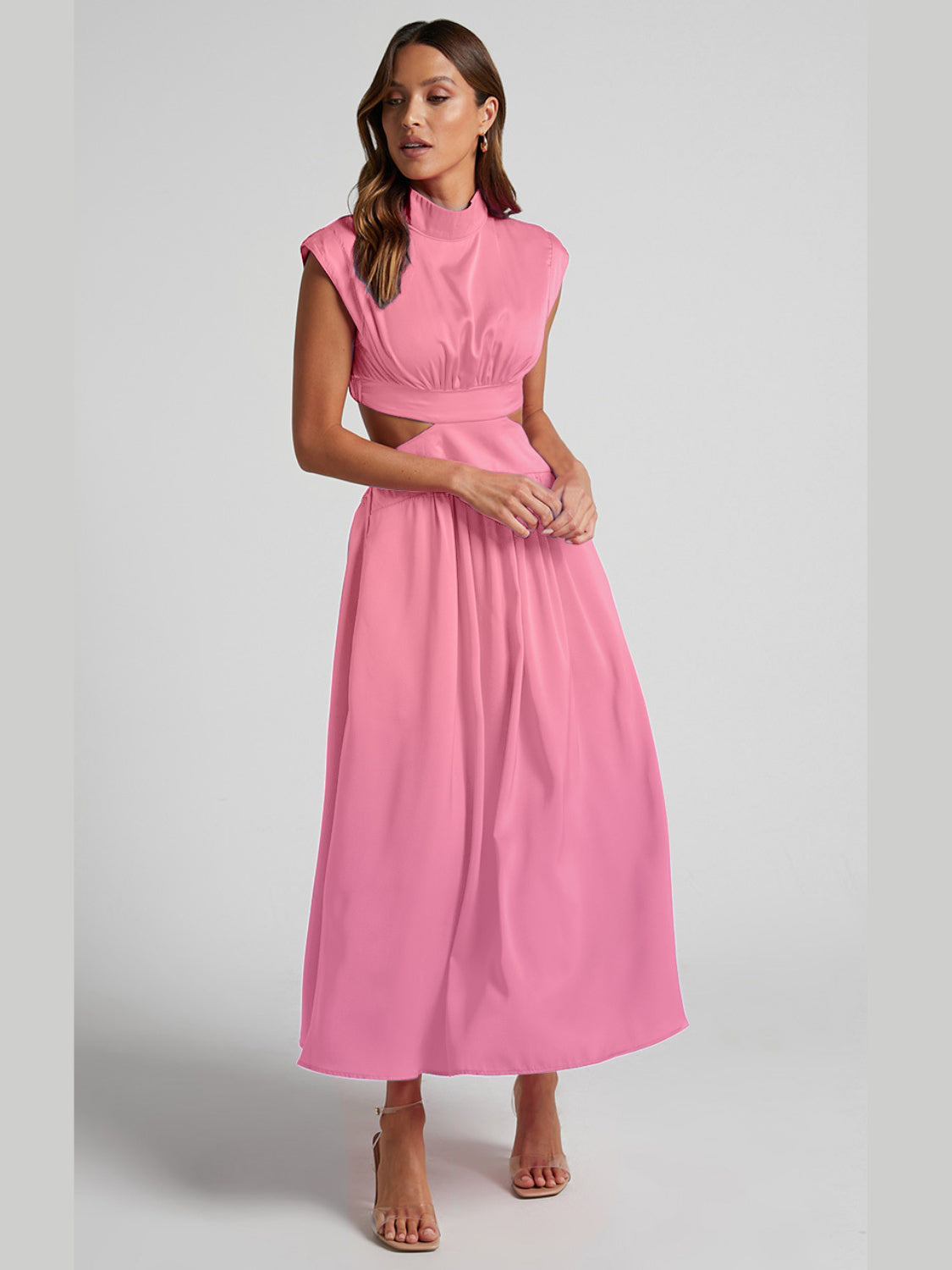 Cutout Mock Neck Sleeveless Ruched Dress - The Daily Makeover