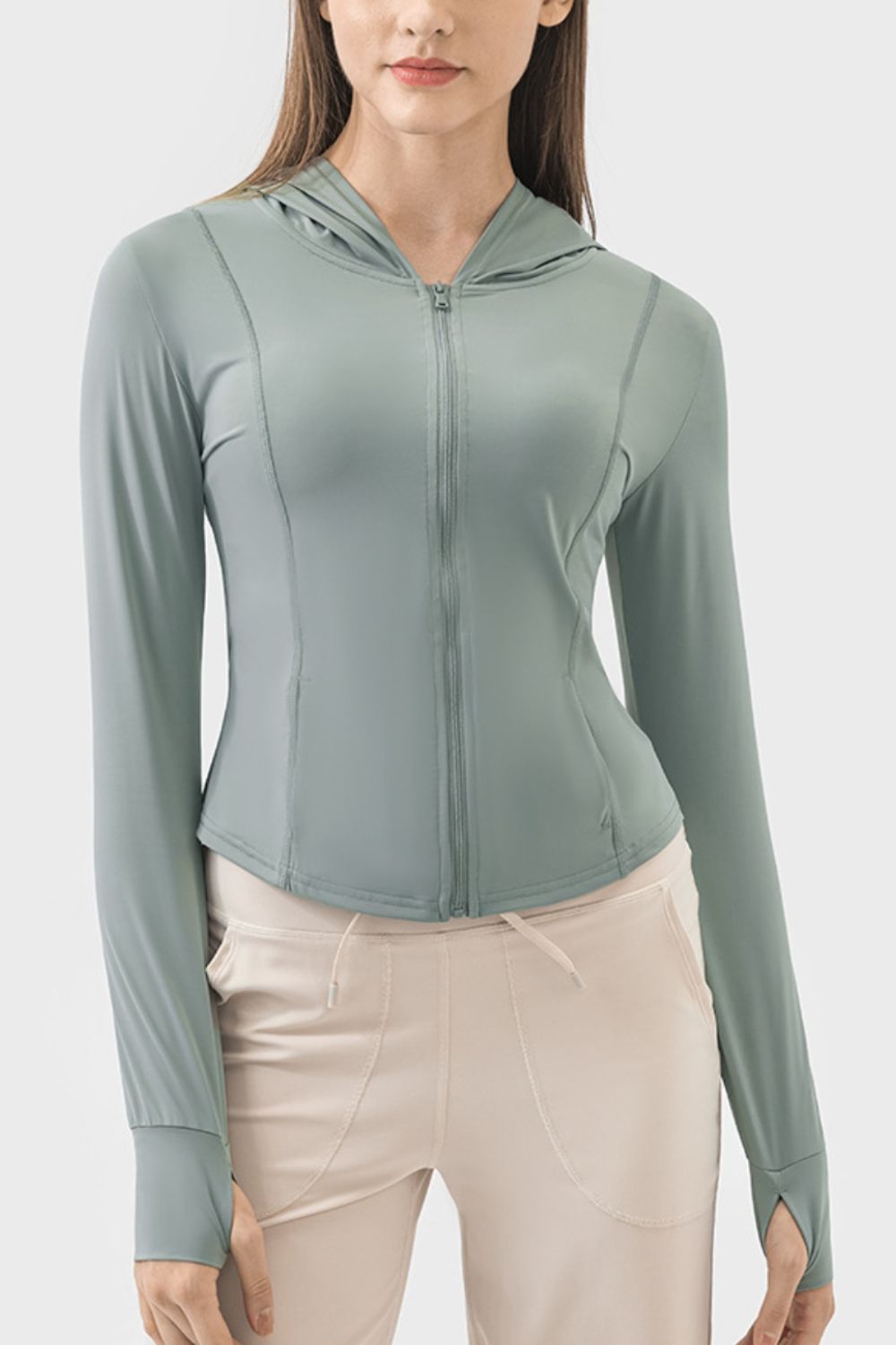 Pocketed Zip Up Hooded Long Sleeve Active Outerwear - The Daily Makeover