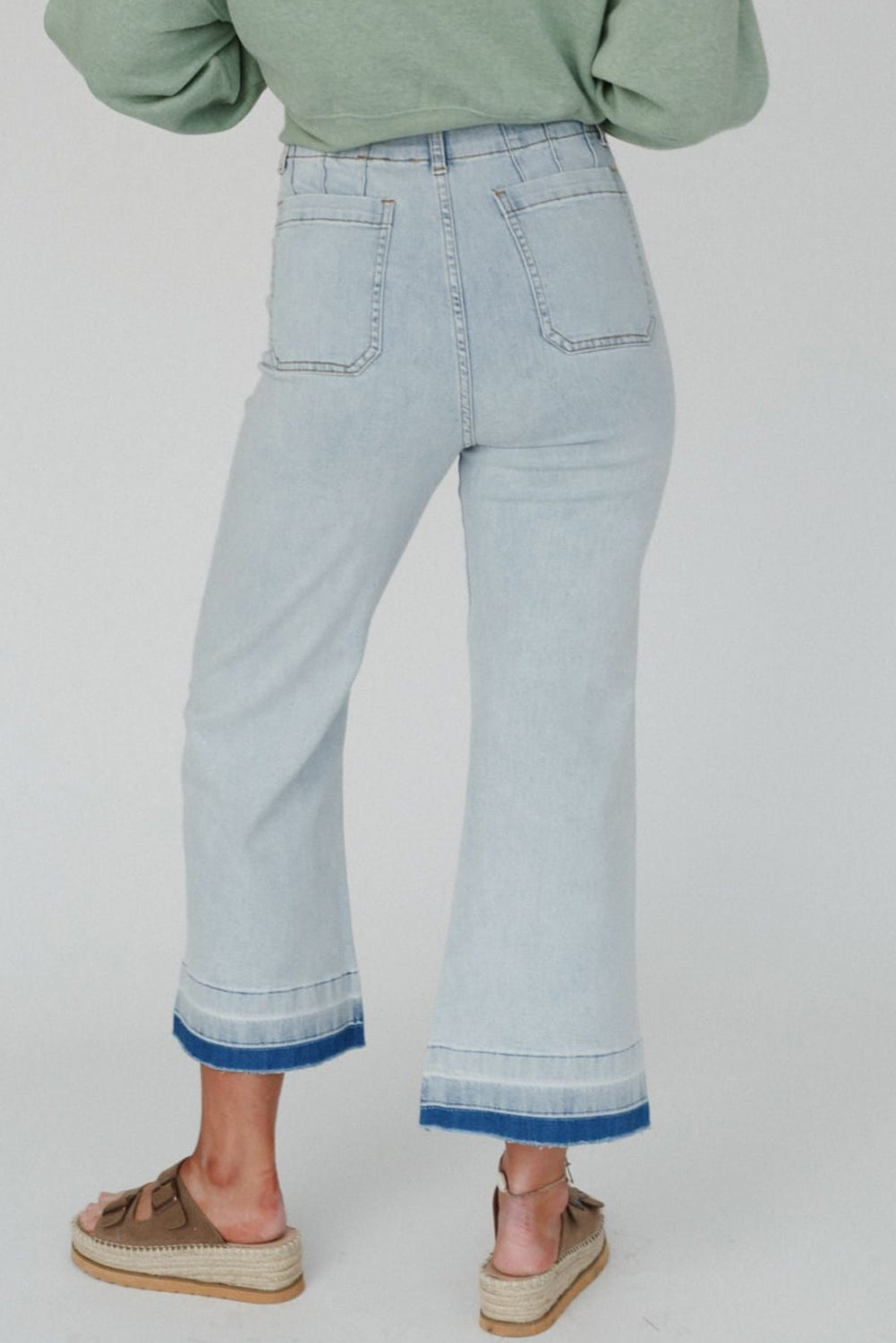 Beau Blue Acid Washed Contrast Hem Pocketed Cropped Jeans - The Daily Makeover