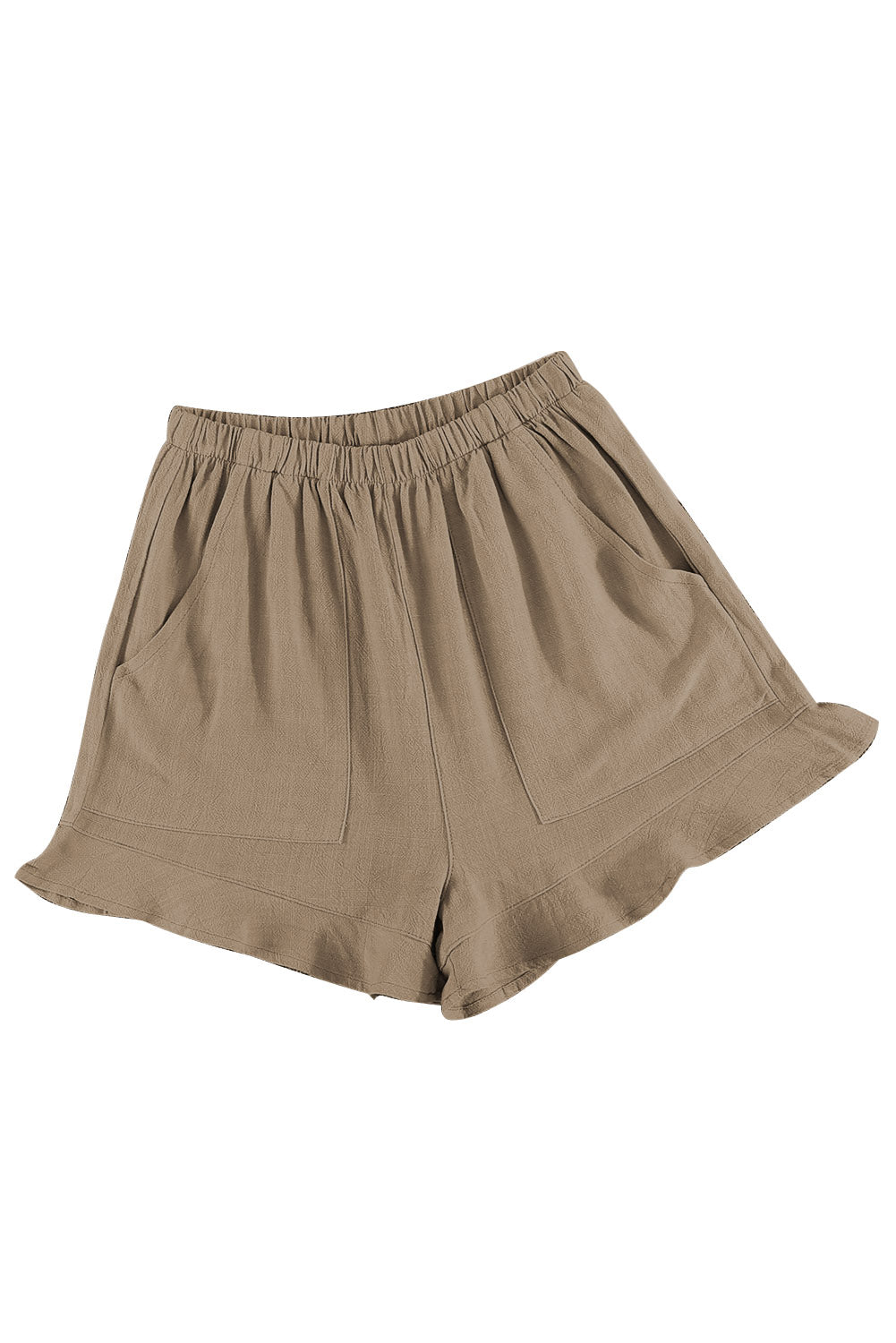 Khaki Casual Pocketed Ruffle High Waist Shorts - The Daily Makeover