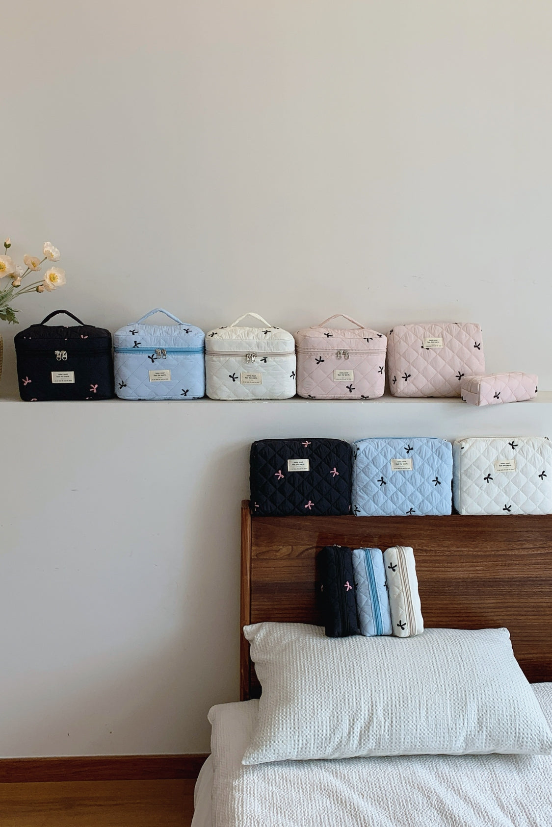 3 Piece Bow Quilted Cloth Storage Bag Set - The Daily Makeover