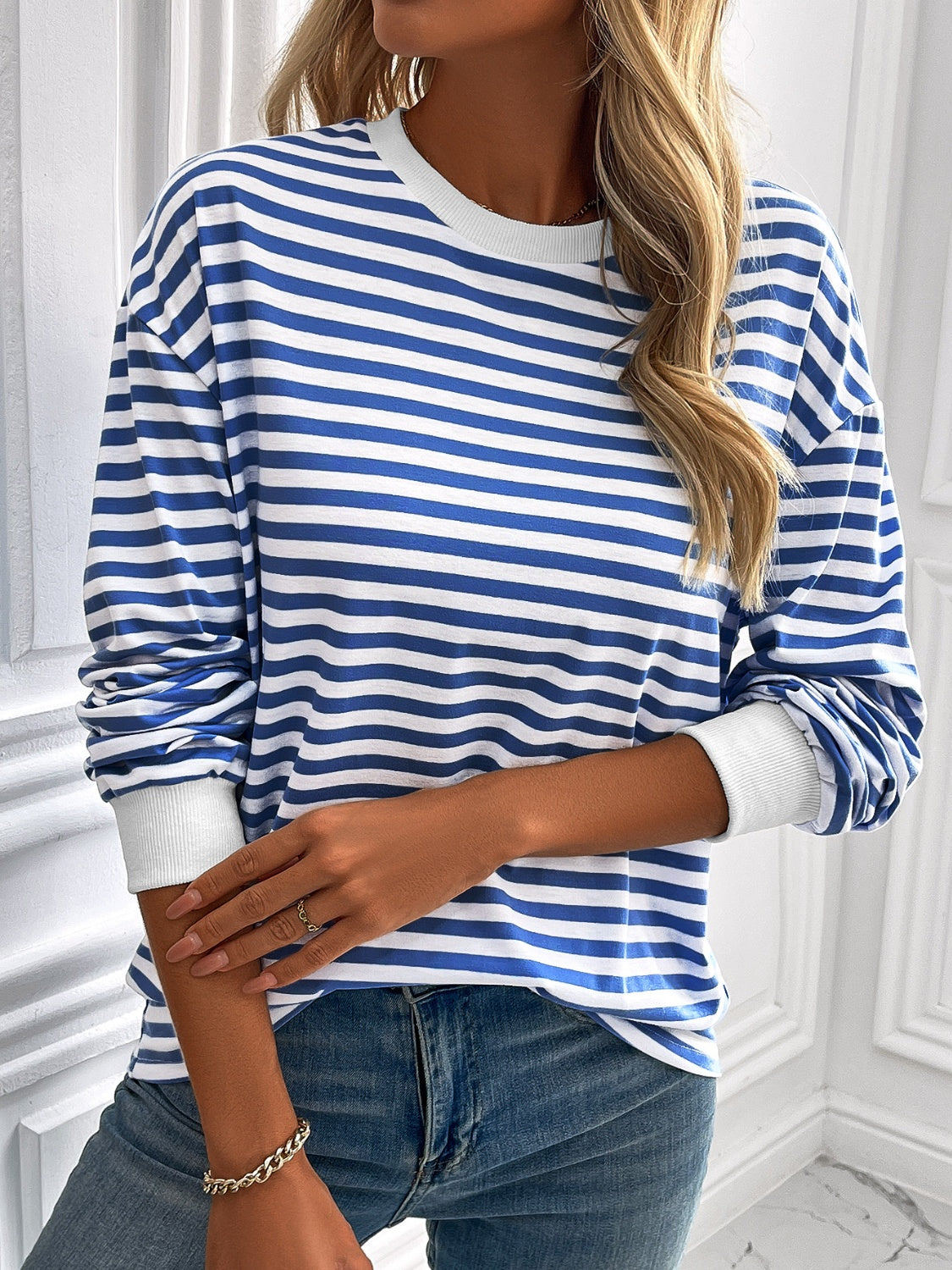Ivy Lane Striped Round Neck Long Sleeve Sweatshirt - The Daily Makeover