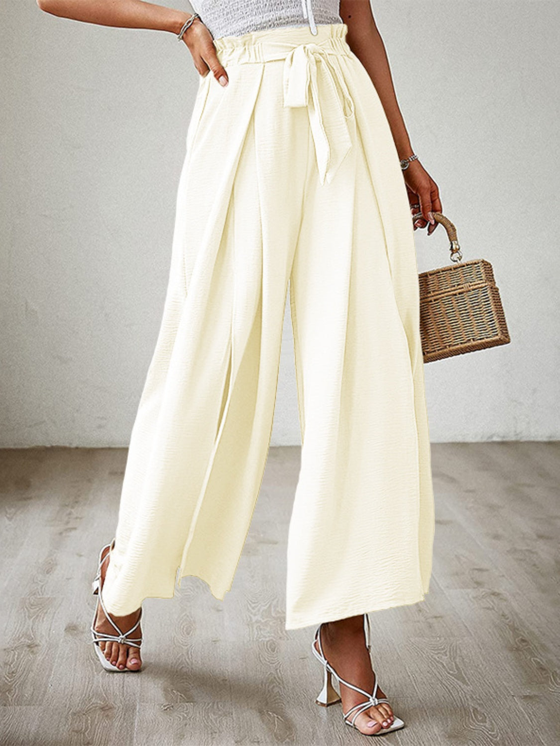 Tied Slit Wide Leg Pants - The Daily Makeover