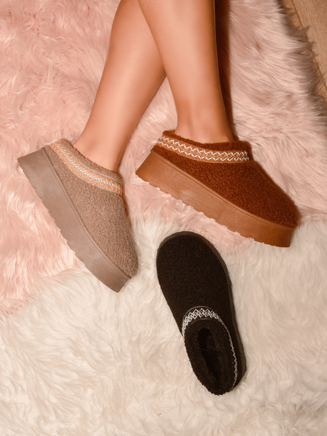 WILD DIVA Embroidered Trim Platform Sherpa Boots - The Daily Makeover