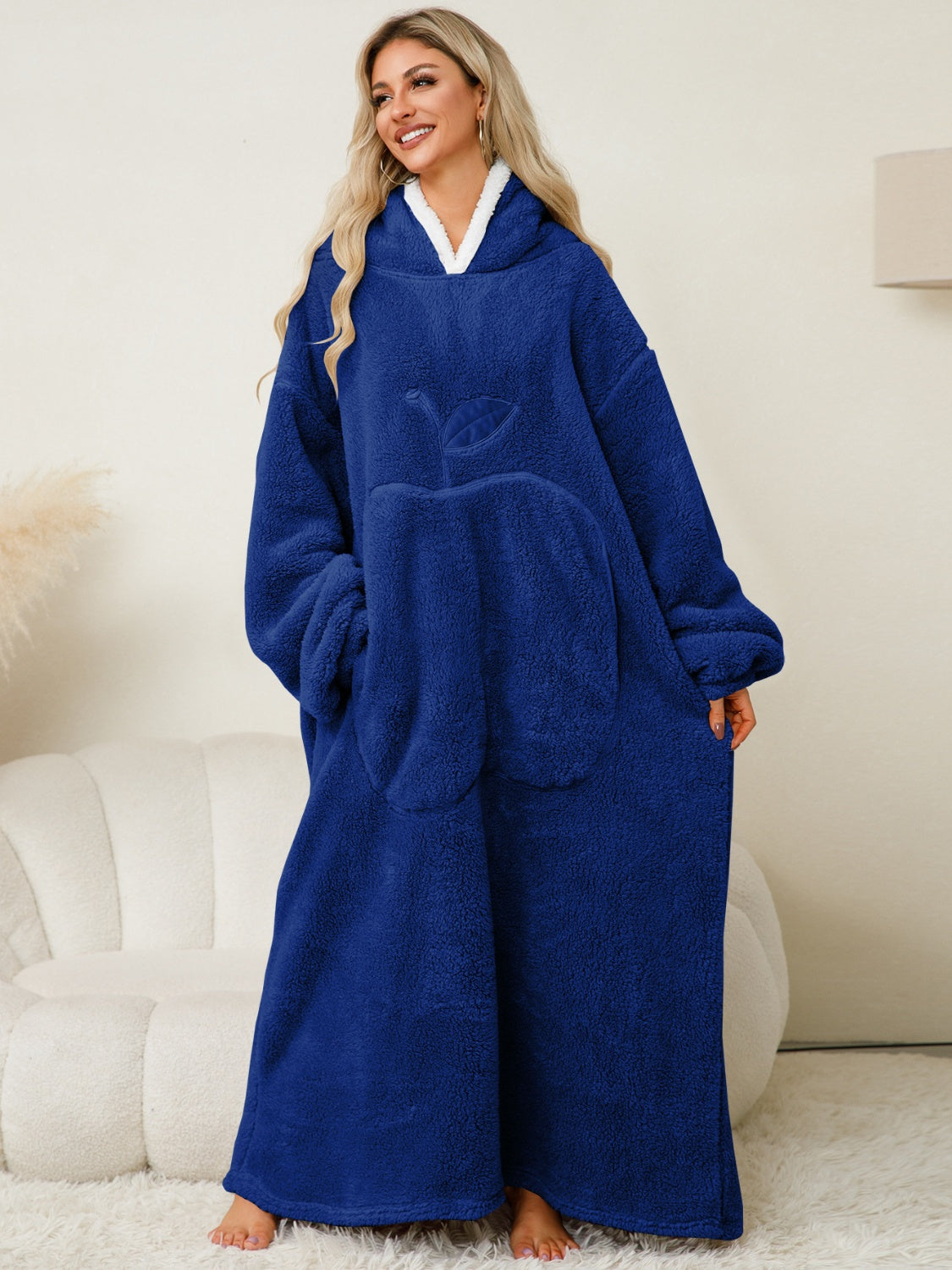 Pocketed Contrast Long Sleeve Hooded Lounge Dress - The Daily Makeover