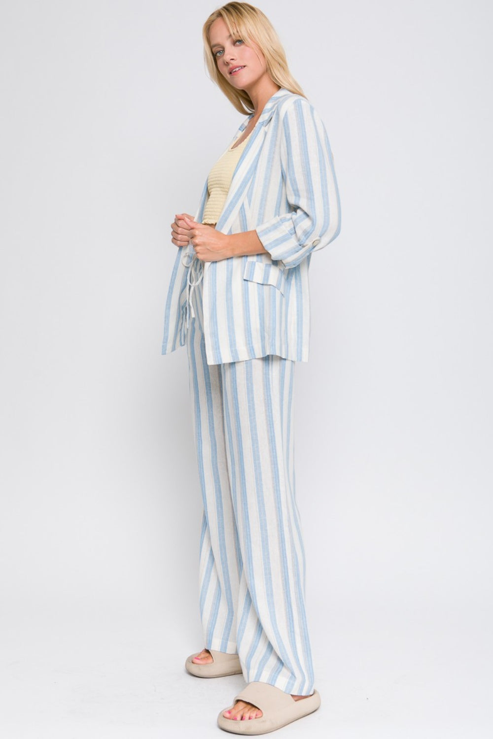 Love Tree Linen Woven Striped Blazer - The Daily Makeover