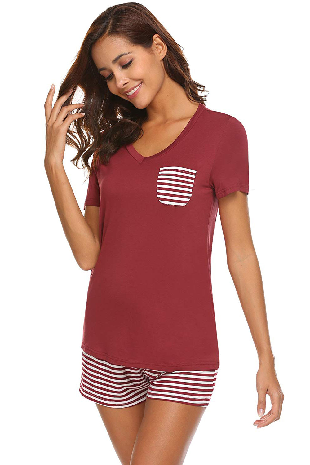 Striped Short Sleeve Top and Shorts Lounge Set - The Daily Makeover