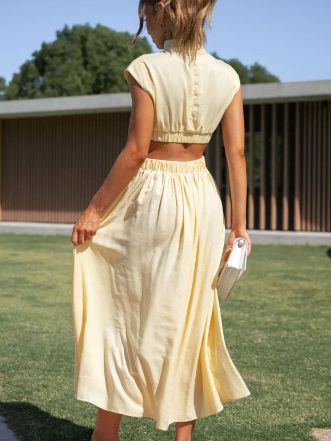 Cutout Mock Neck Sleeveless Ruched Dress - The Daily Makeover