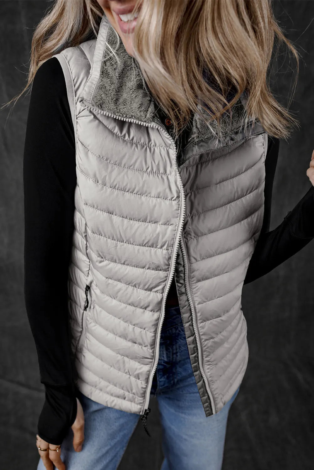 Pocketed Zip Up Vest Coat - The Daily Makeover