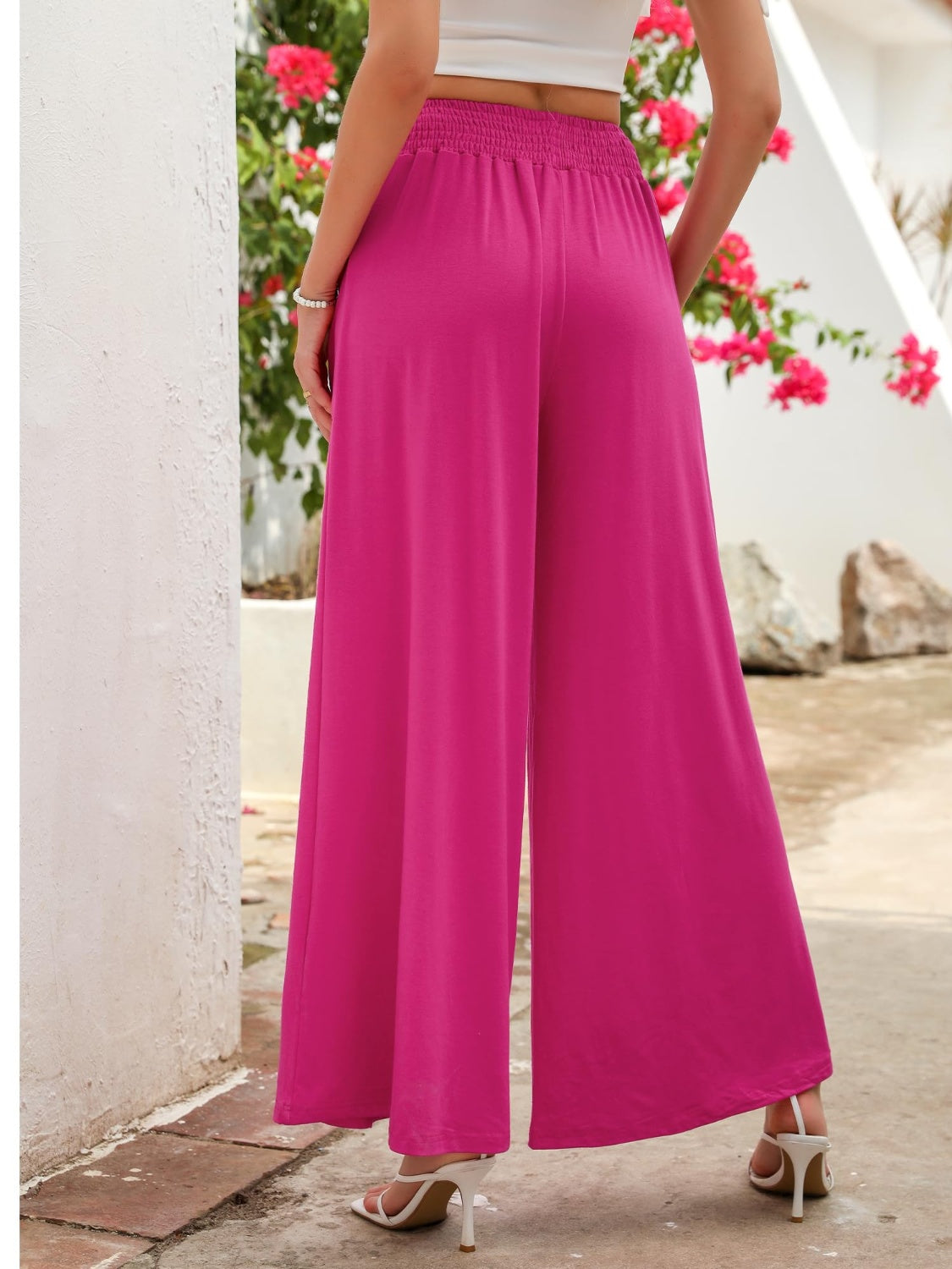 Pocketed Elastic Waist Wide Leg Pants - The Daily Makeover
