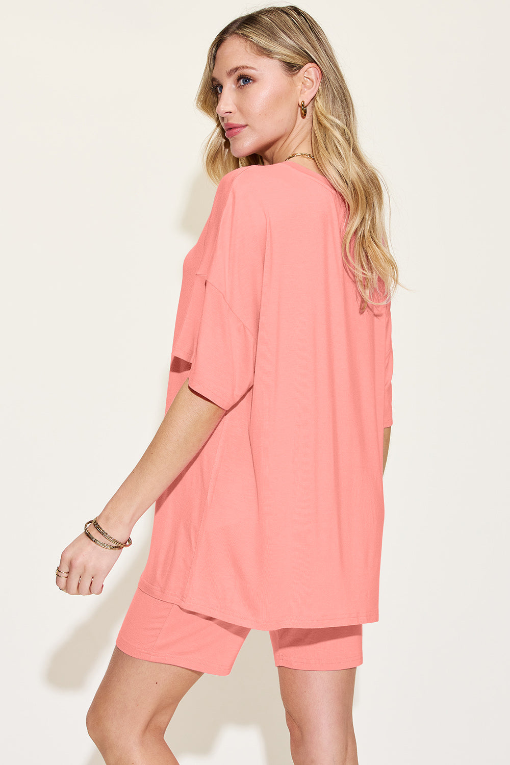 Bamboo Full Size V-Neck Drop Shoulder T-Shirt and Shorts Set - The Daily Makeover