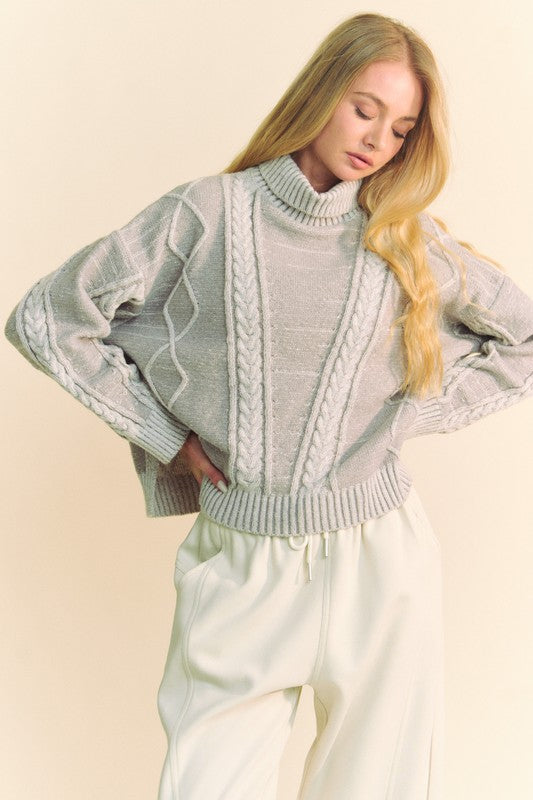 Davi & Dani Cable-Knit Turtleneck Dropped Shoulder Sweater - The Daily Makeover