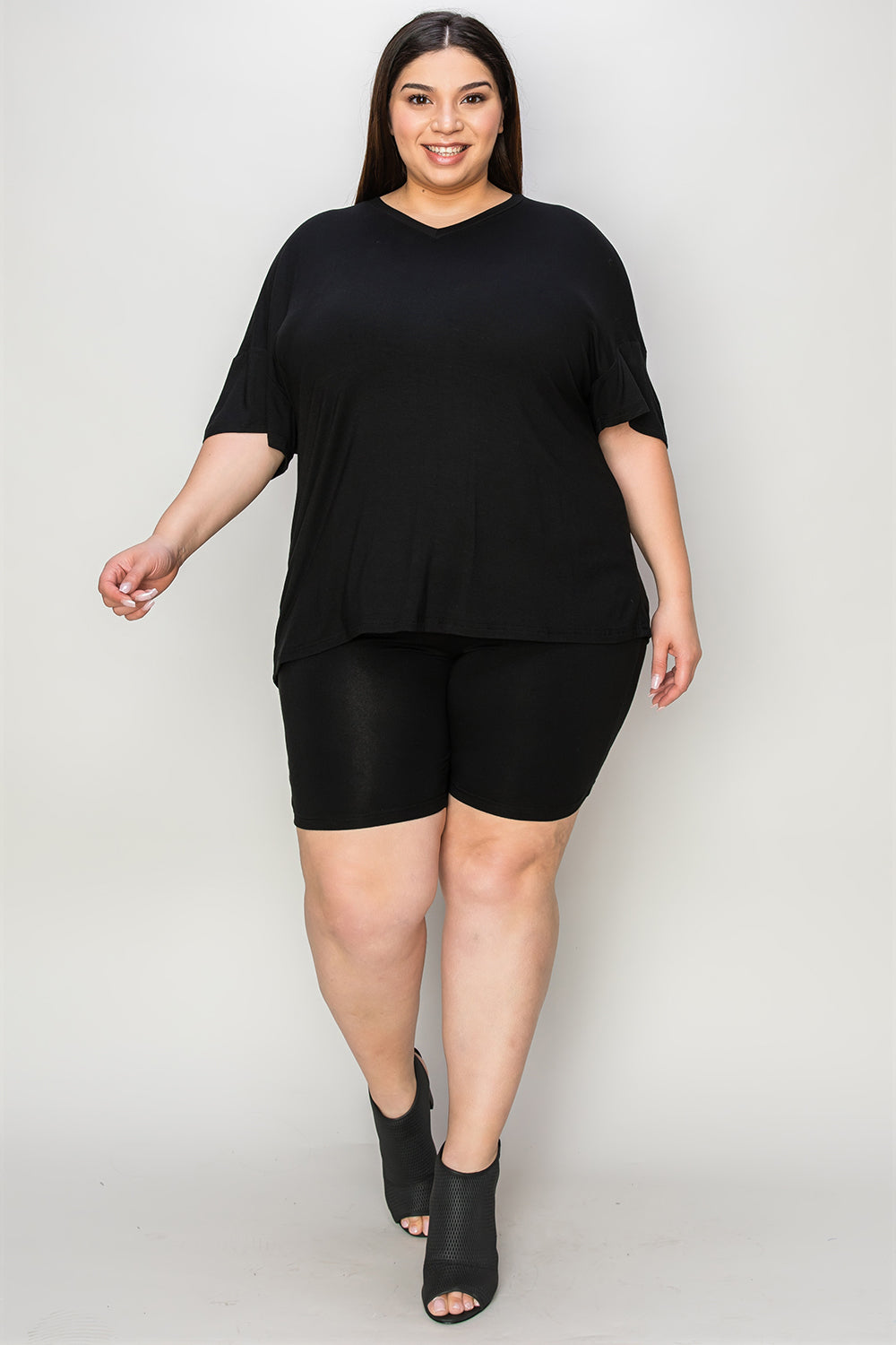 Bamboo Full Size V-Neck Drop Shoulder T-Shirt and Shorts Set - The Daily Makeover