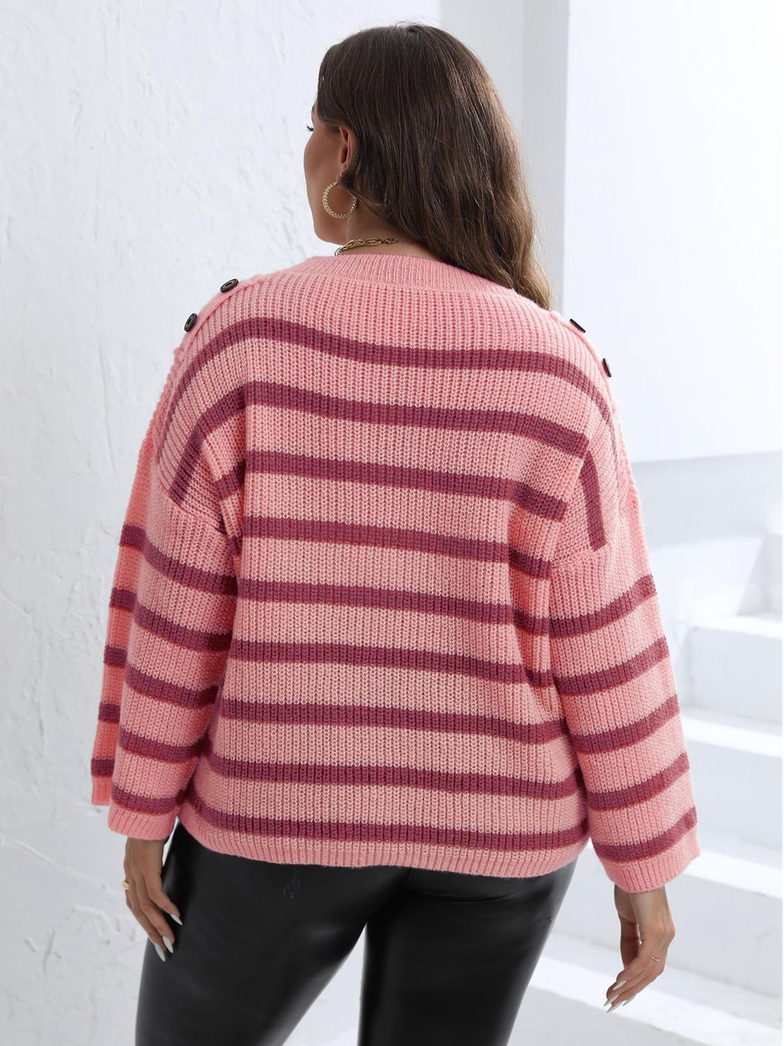 Plus Size Striped Dropped Shoulder Sweater - The Daily Makeover