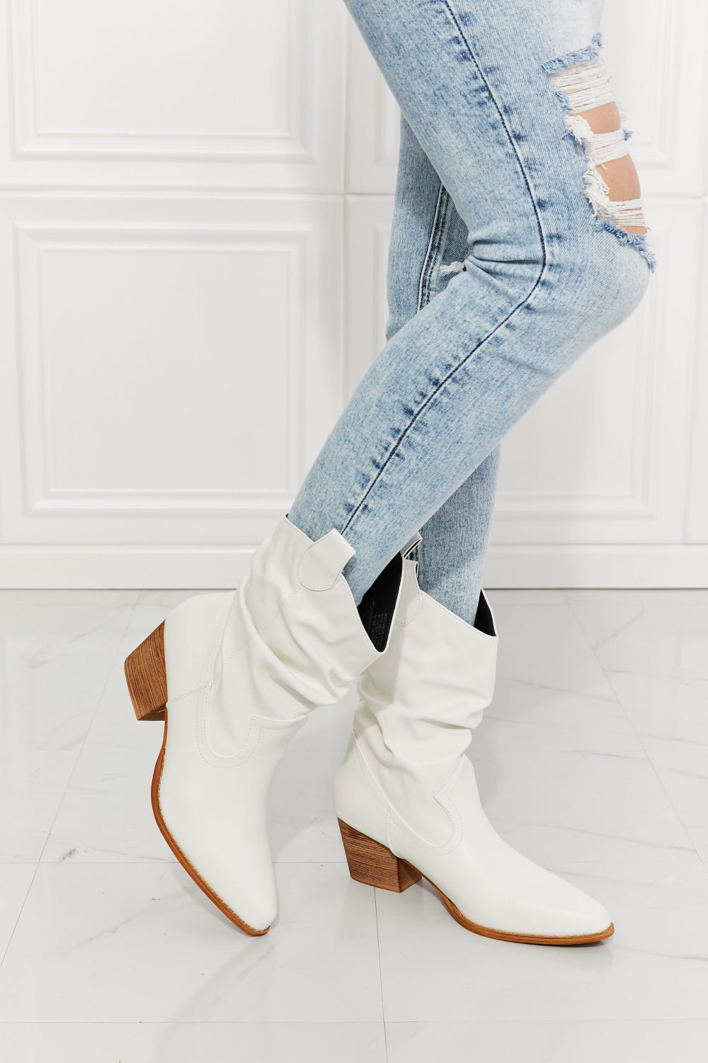 MMShoes Better in Texas Scrunch Cowboy Boots in White - The Daily Makeover