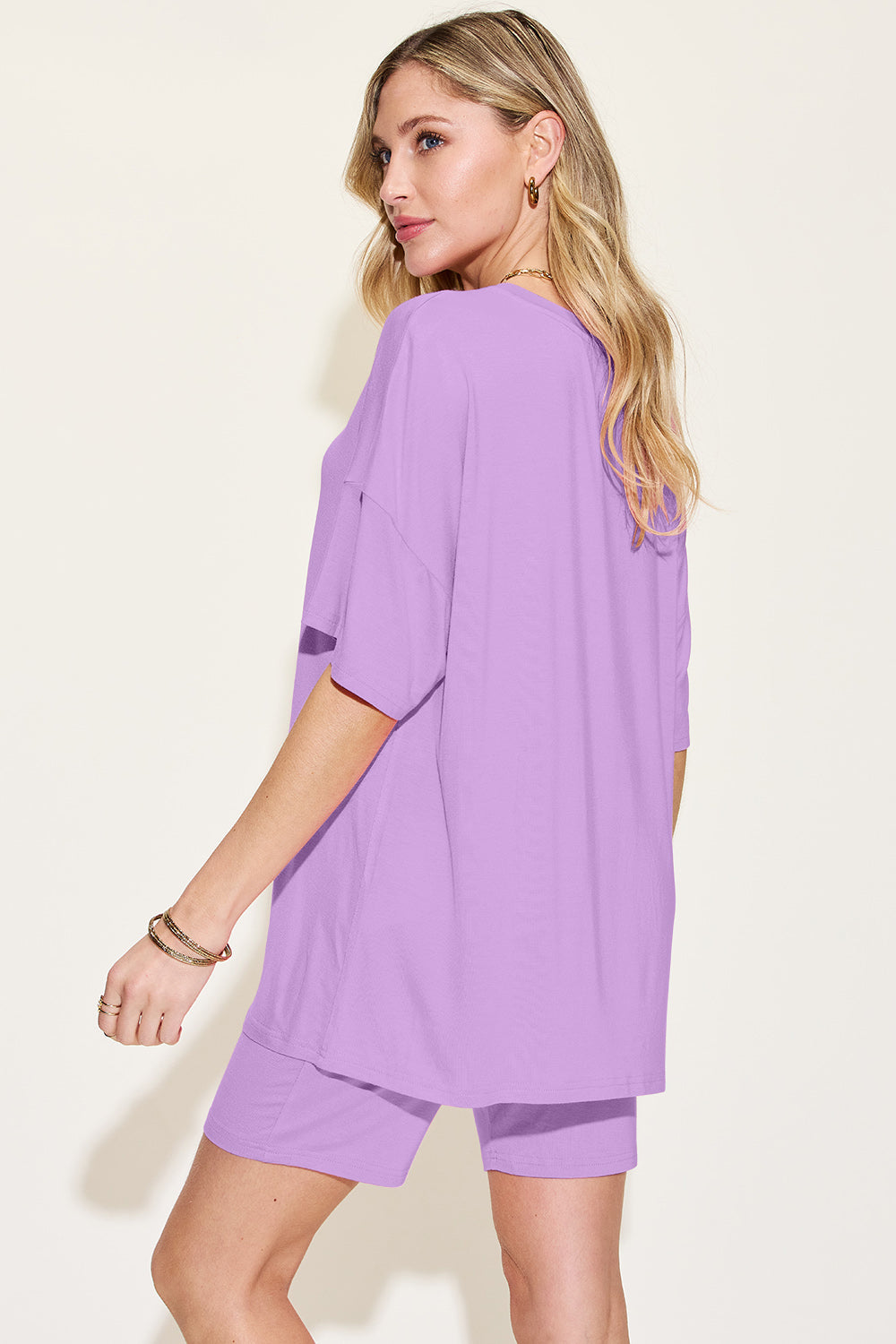 Bamboo Full Size V-Neck Drop Shoulder T-Shirt and Shorts Set - The Daily Makeover