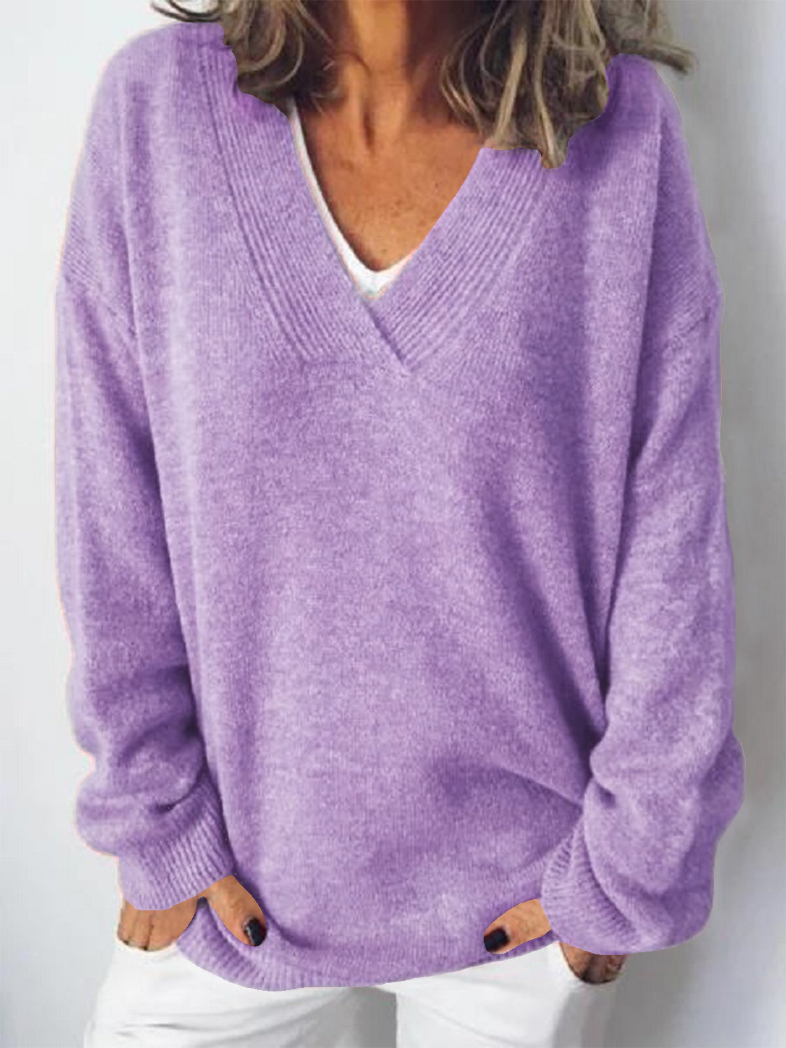 V-Neck Dropped Shoulder Sweater - The Daily Makeover